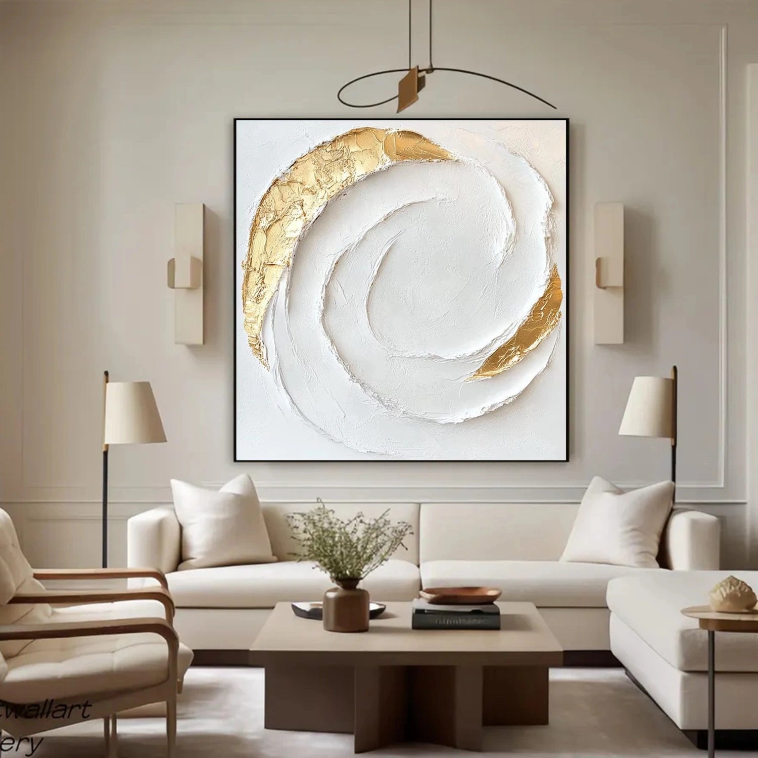 White Gold Minimalist Textured Wall Art #MM357