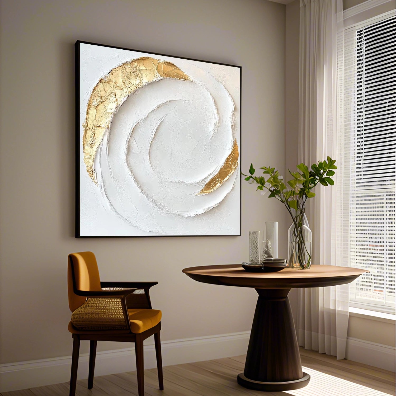 White Gold Minimalist Textured Wall Art #MM357