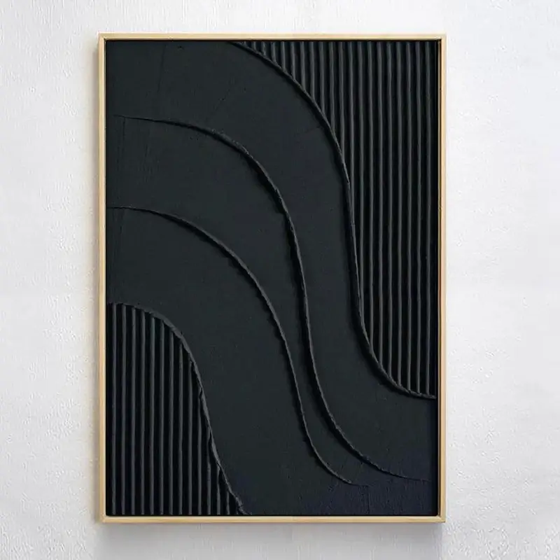 Black Plaster Art Minimalist Textured Painting #MZ007