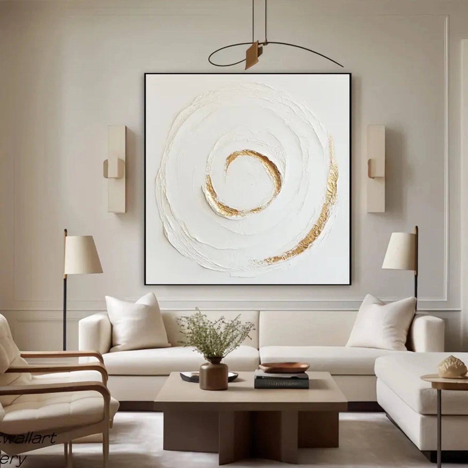 White Gold Minimalist Textured Wall Art #MM358