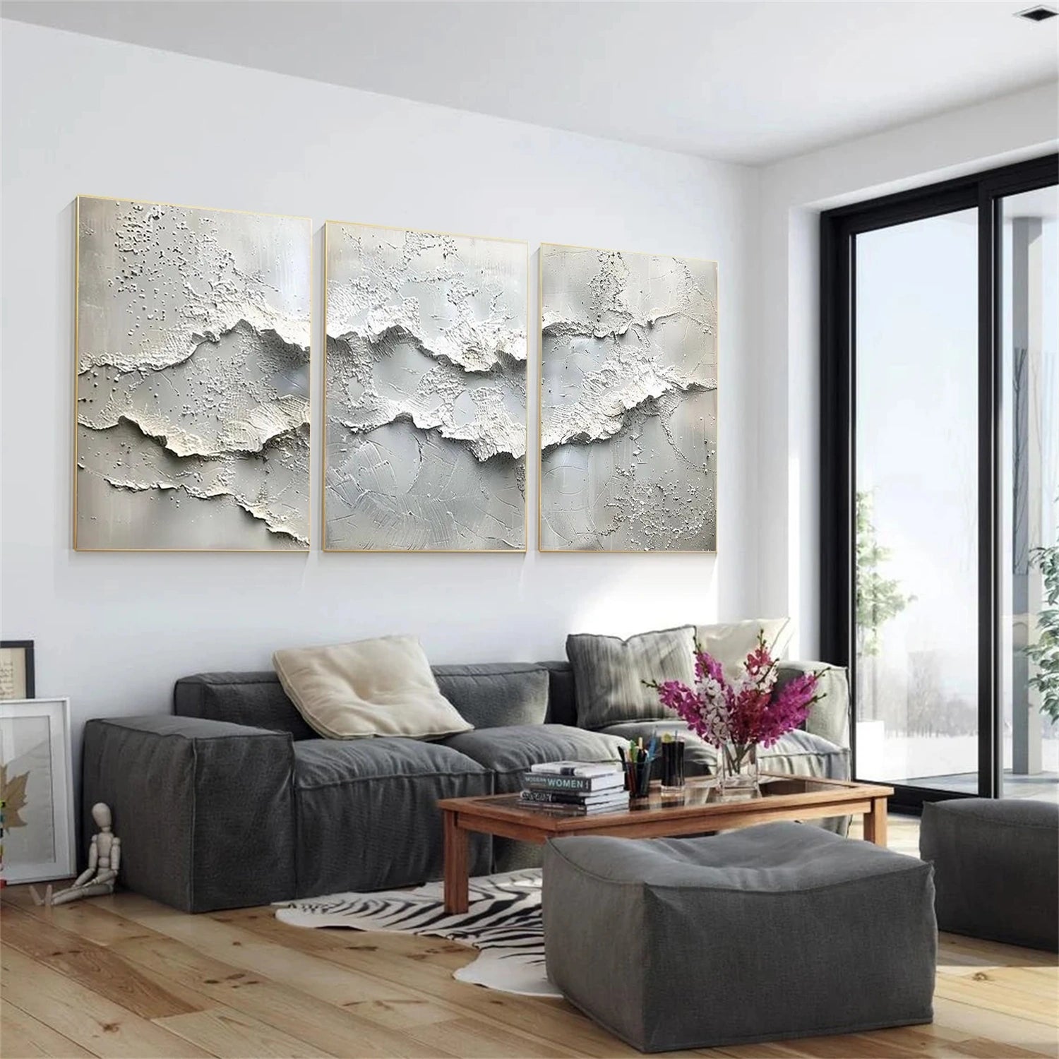 White Minimalist Textured Wall Art Set of 3 #MM363