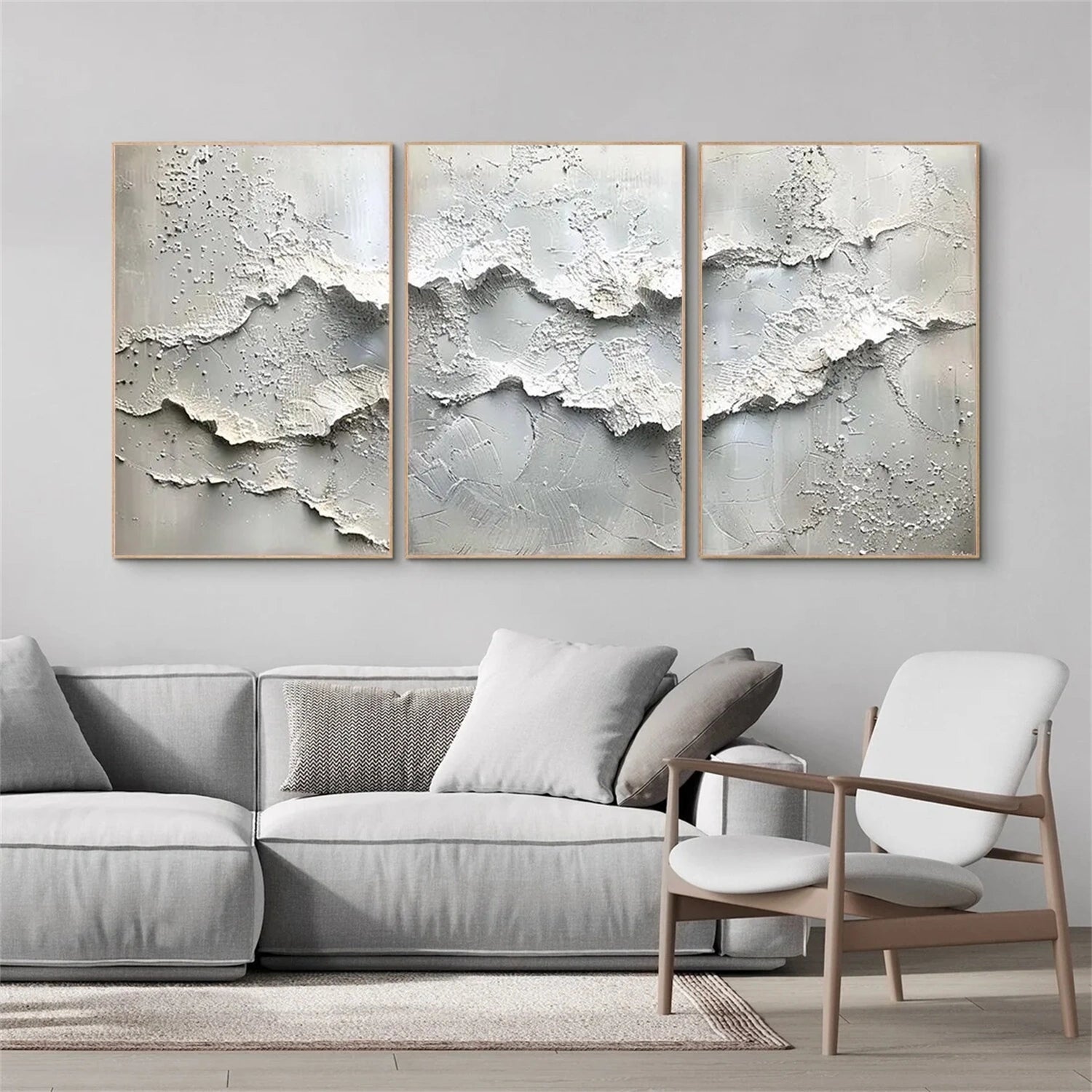 White Minimalist Textured Wall Art Set of 3 #MM363
