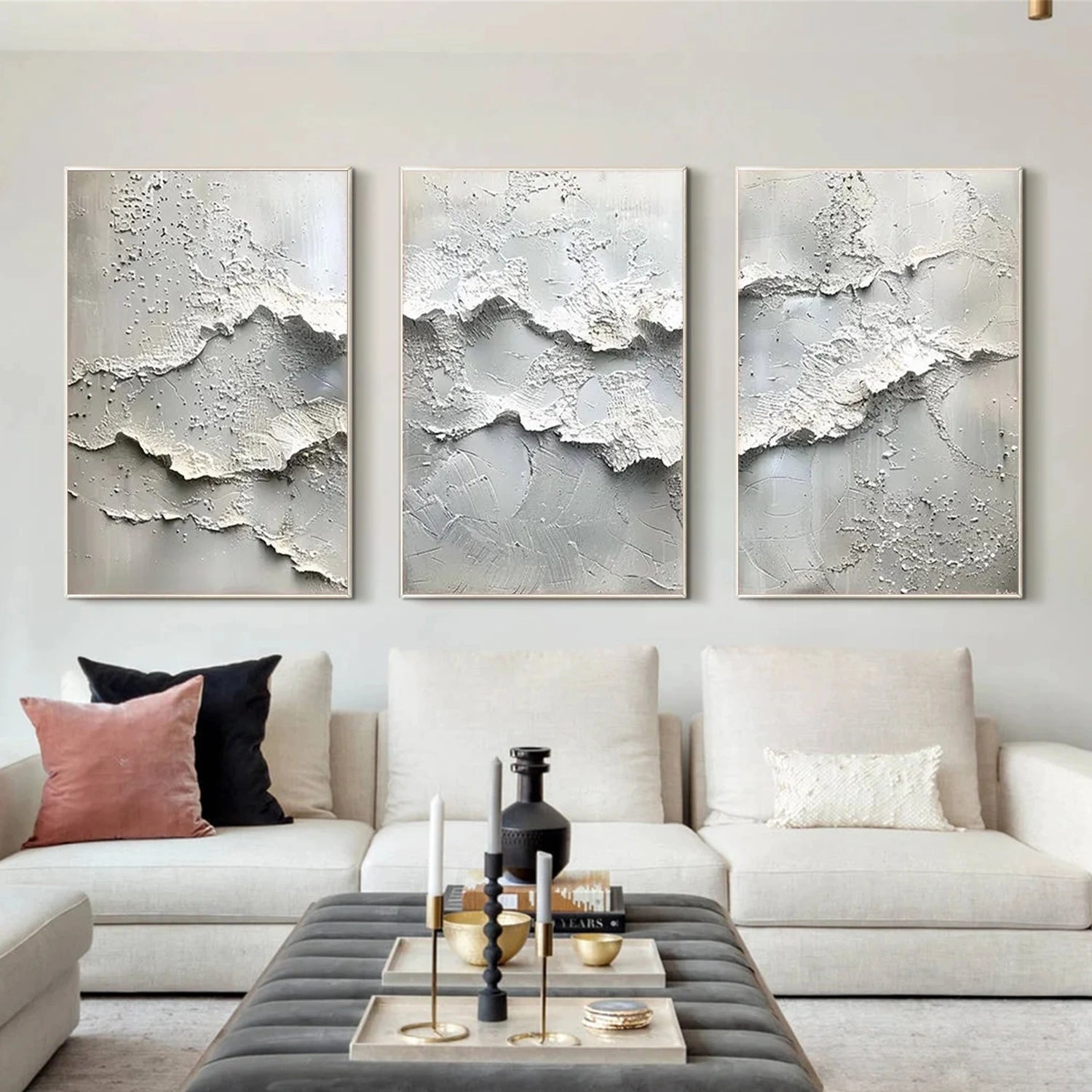 White Minimalist Textured Wall Art Set of 3 #MM363
