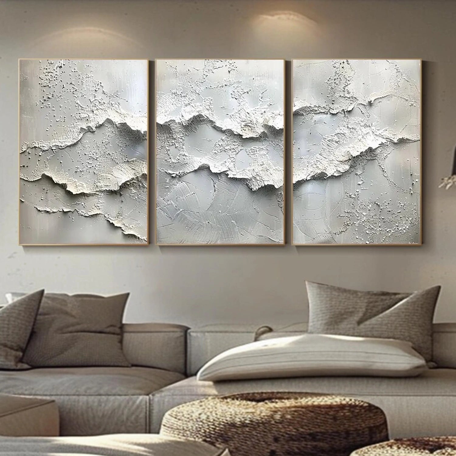 White Minimalist Textured Wall Art Set of 3 #MM363