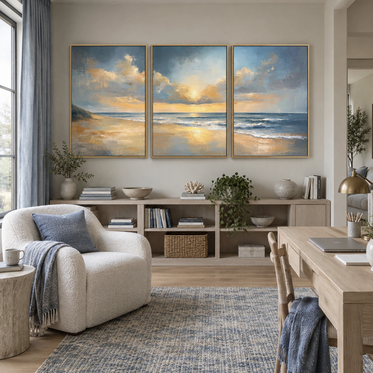 Ocean And Sky Abstract Canvas Art Set of 3 #OS479