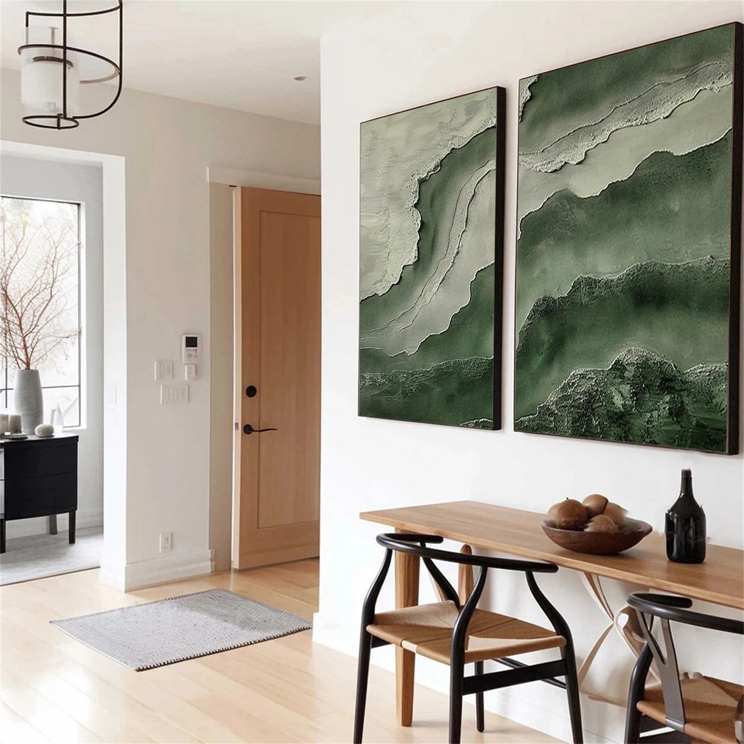 Green Ocean And Sky Abstract Textured Canvas Art Set of 2 #OS338