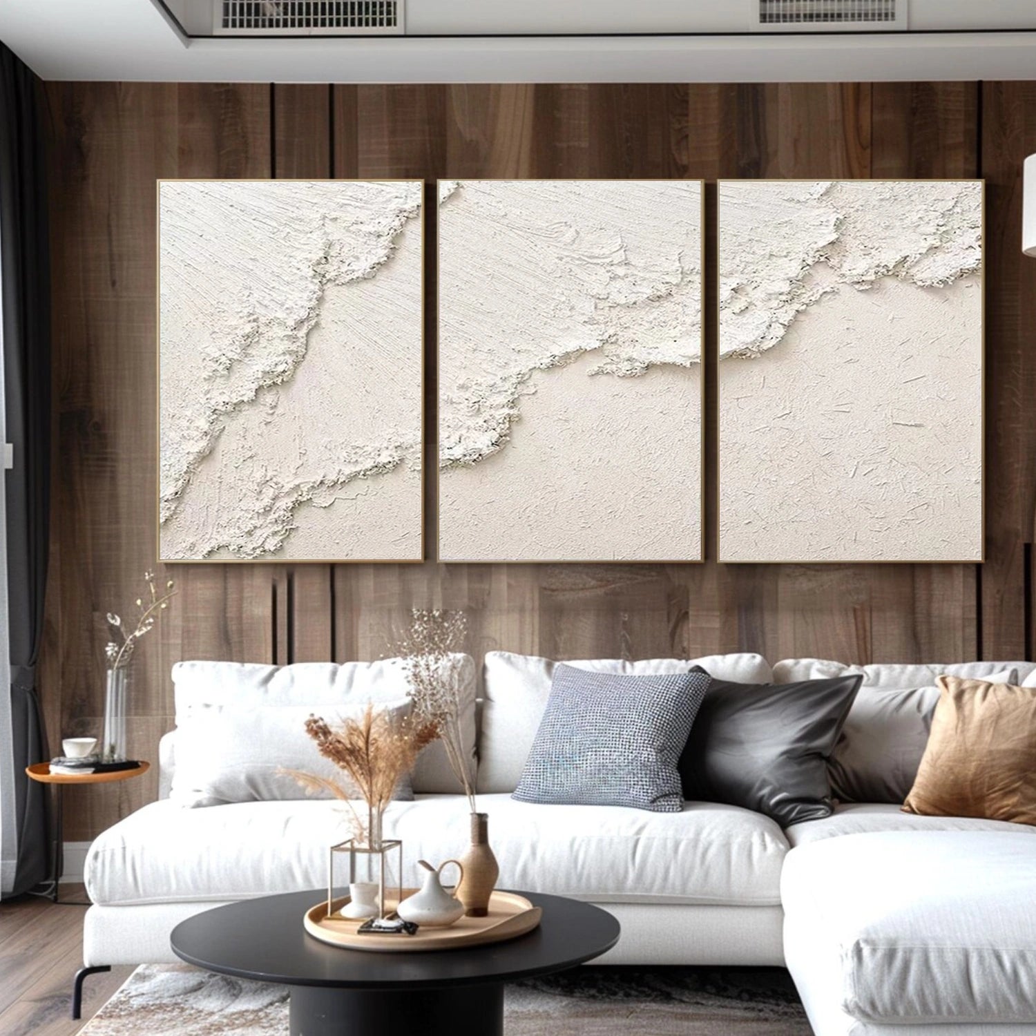 Beige Ocean And Sky Abstract Textured Canvas Art Set of 3 #OS339