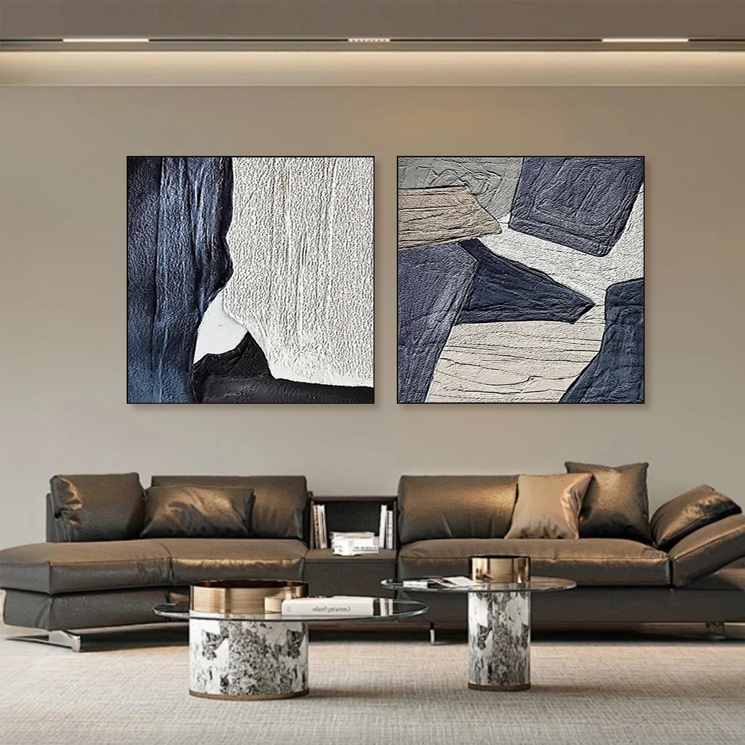 Abstract Textured Square Set of 2 Wall Art #AB 497