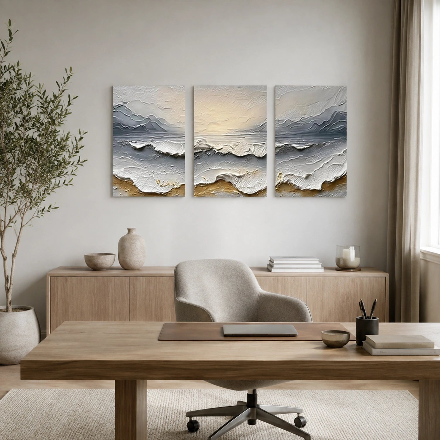 Ocean And Sky Abstract Texture Canvas Art Set of 3 #OS464