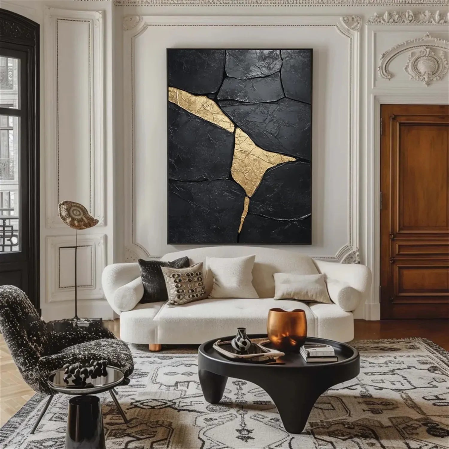 Black Gold Minimalist Textured Painting Canvas #MZ124