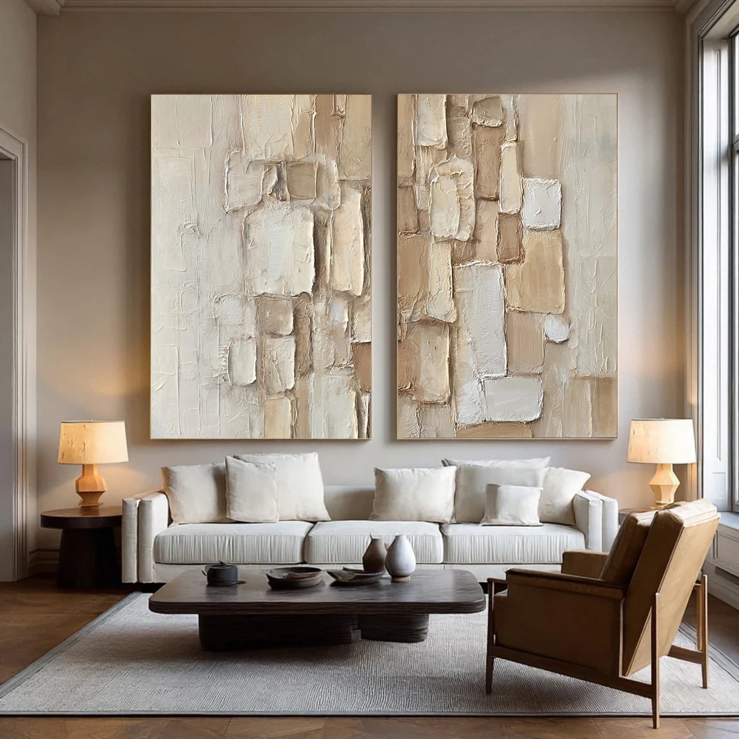 Beige Abstract Textured Set of 2 Wall Art #AB 576