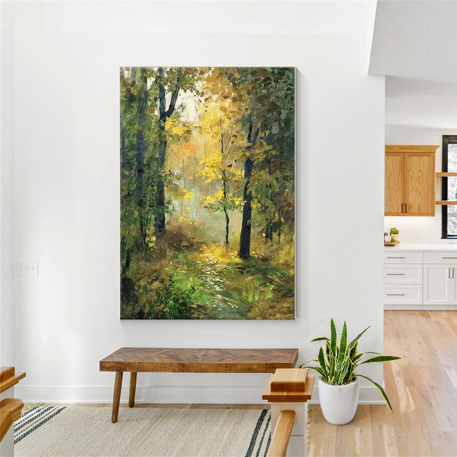 Green & Yellow Tree Abstract Canvas Art #FT 238