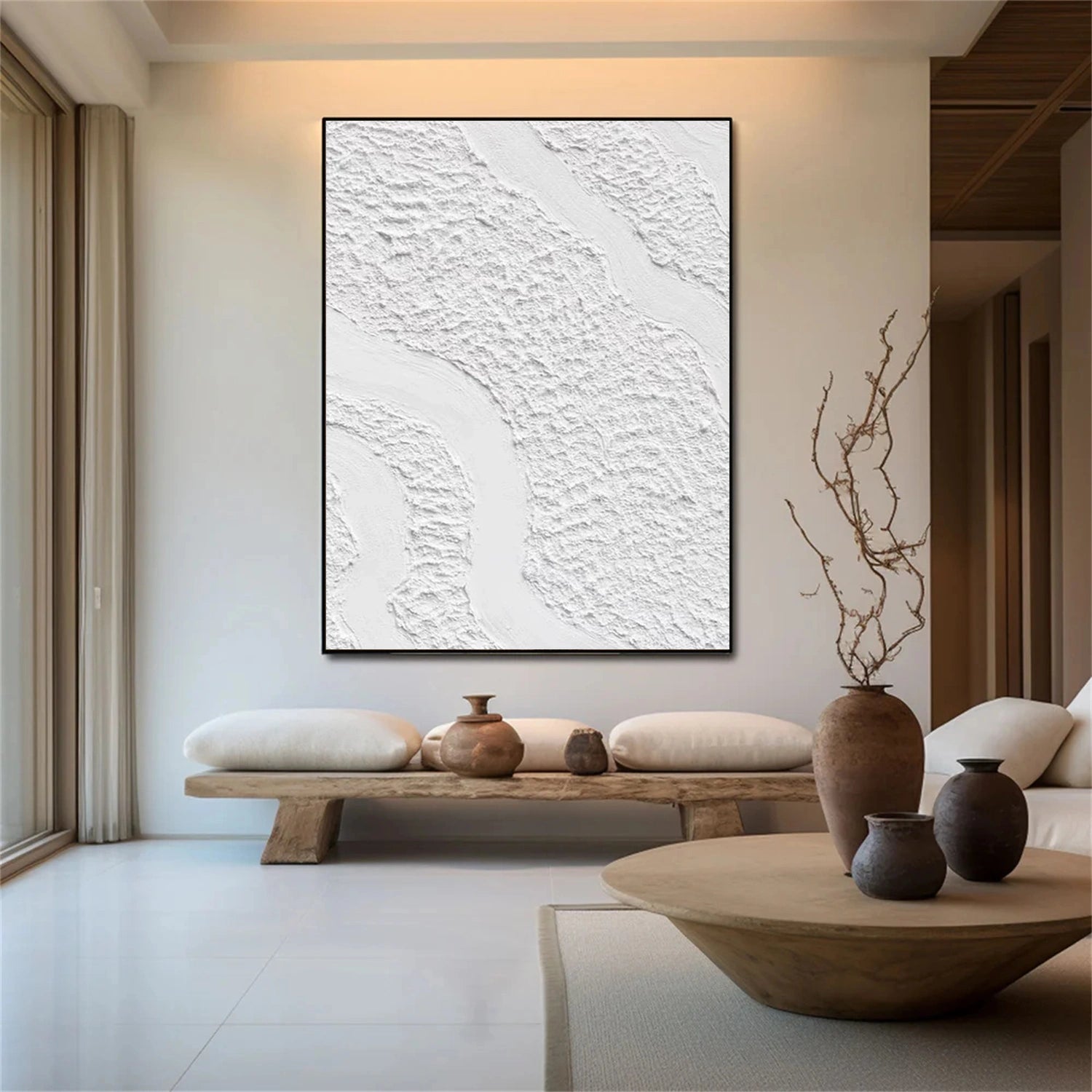 White Minimalist Textured Painting Canvas #MM082