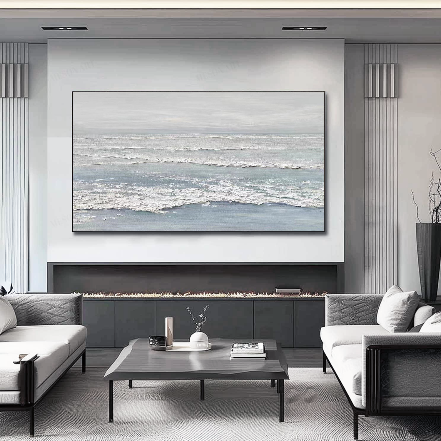 Ocean And Sky Abstract Textured Canvas Art #OS 292