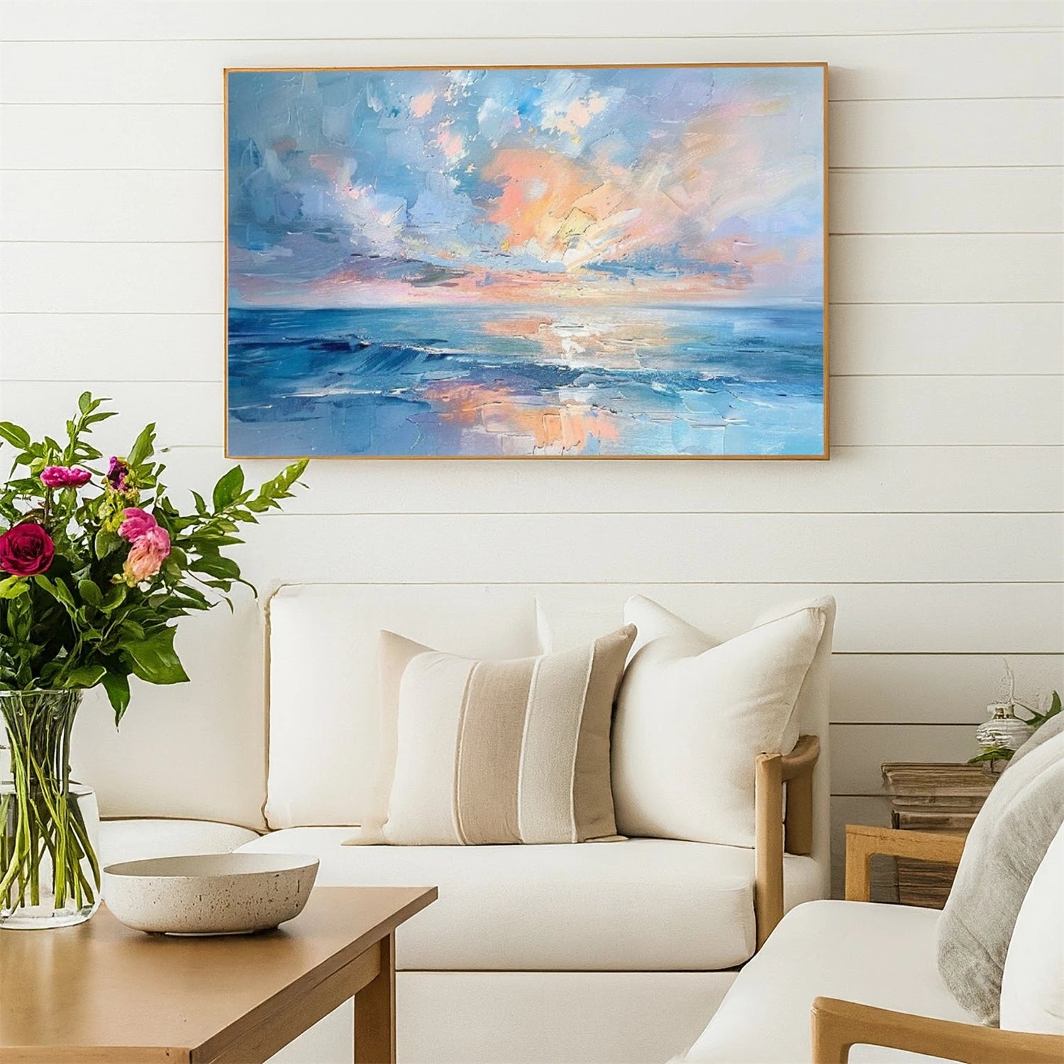 Colorful Ocean And Sky Abstract Textured Canvas Art #OS 298
