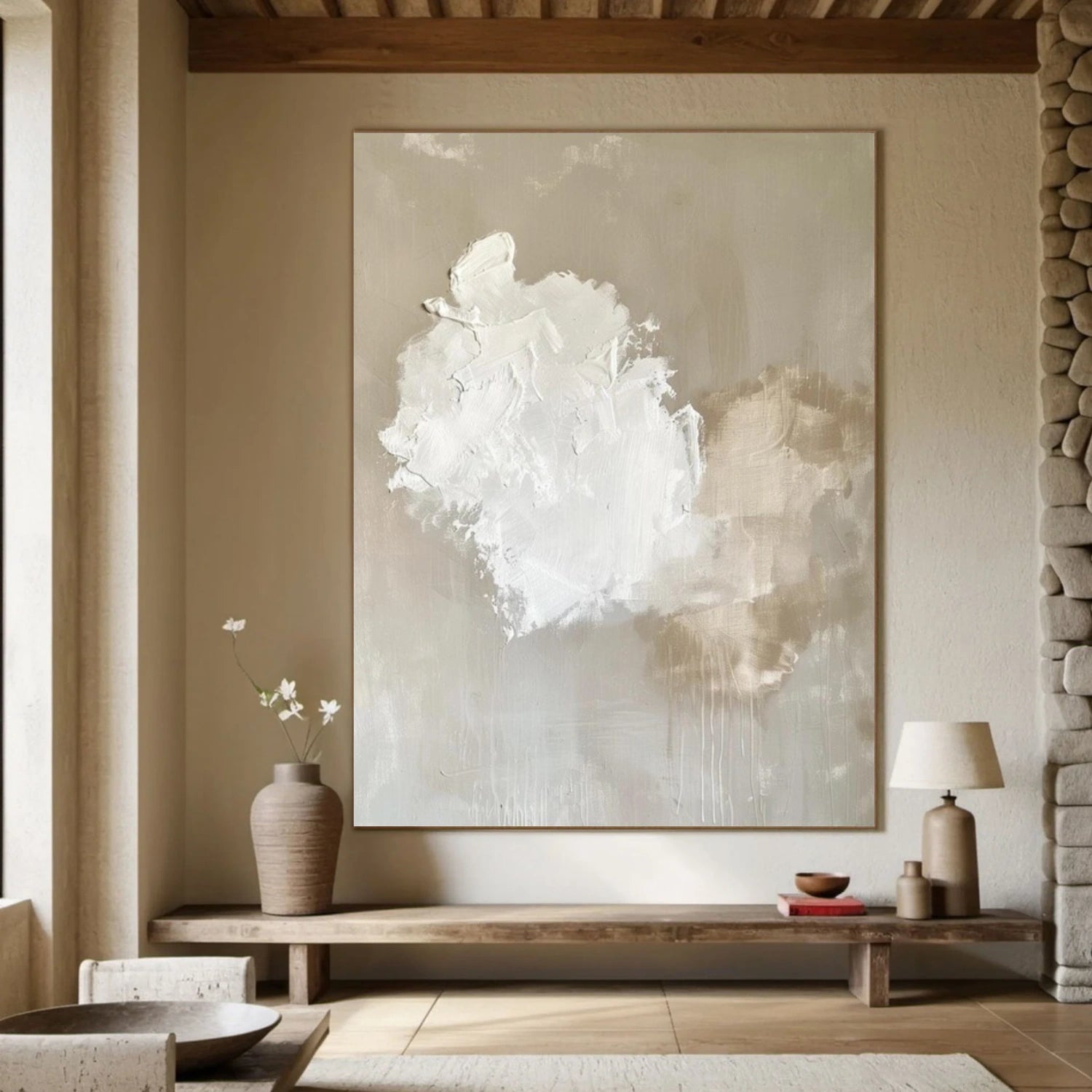 White & Brown Sky Abstract Canvas Art #OS 320