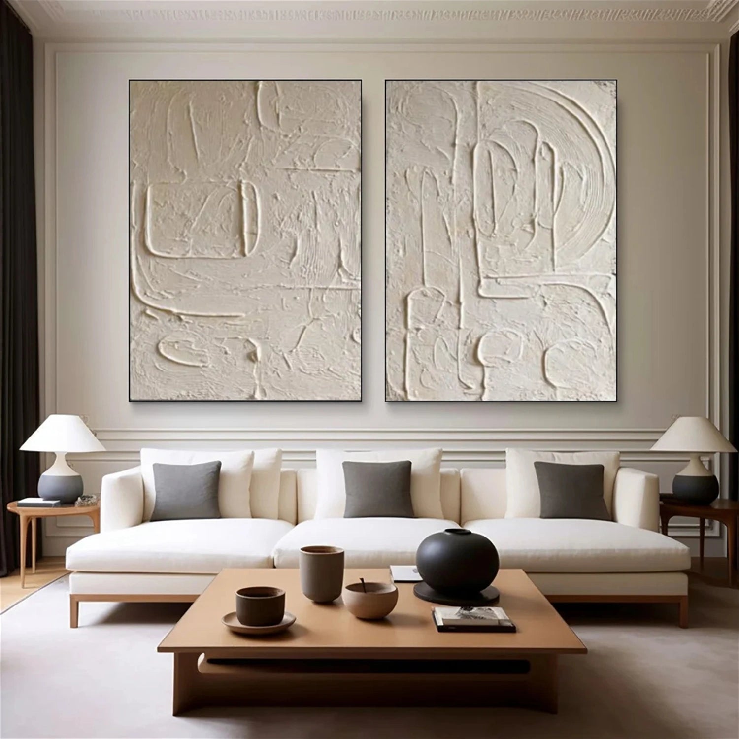 Beige Abstract Textured Set of 2 Wall Art #AB 555