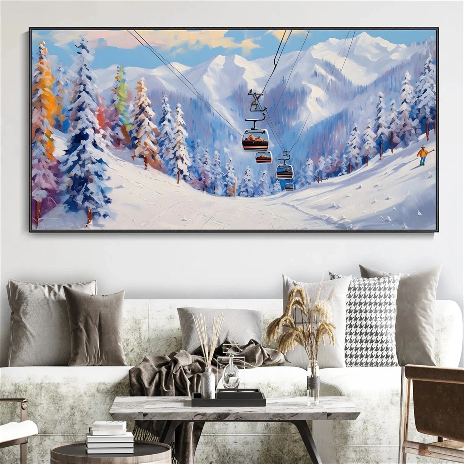 Skiing Sport Art Textured Painting Canvas # SP038