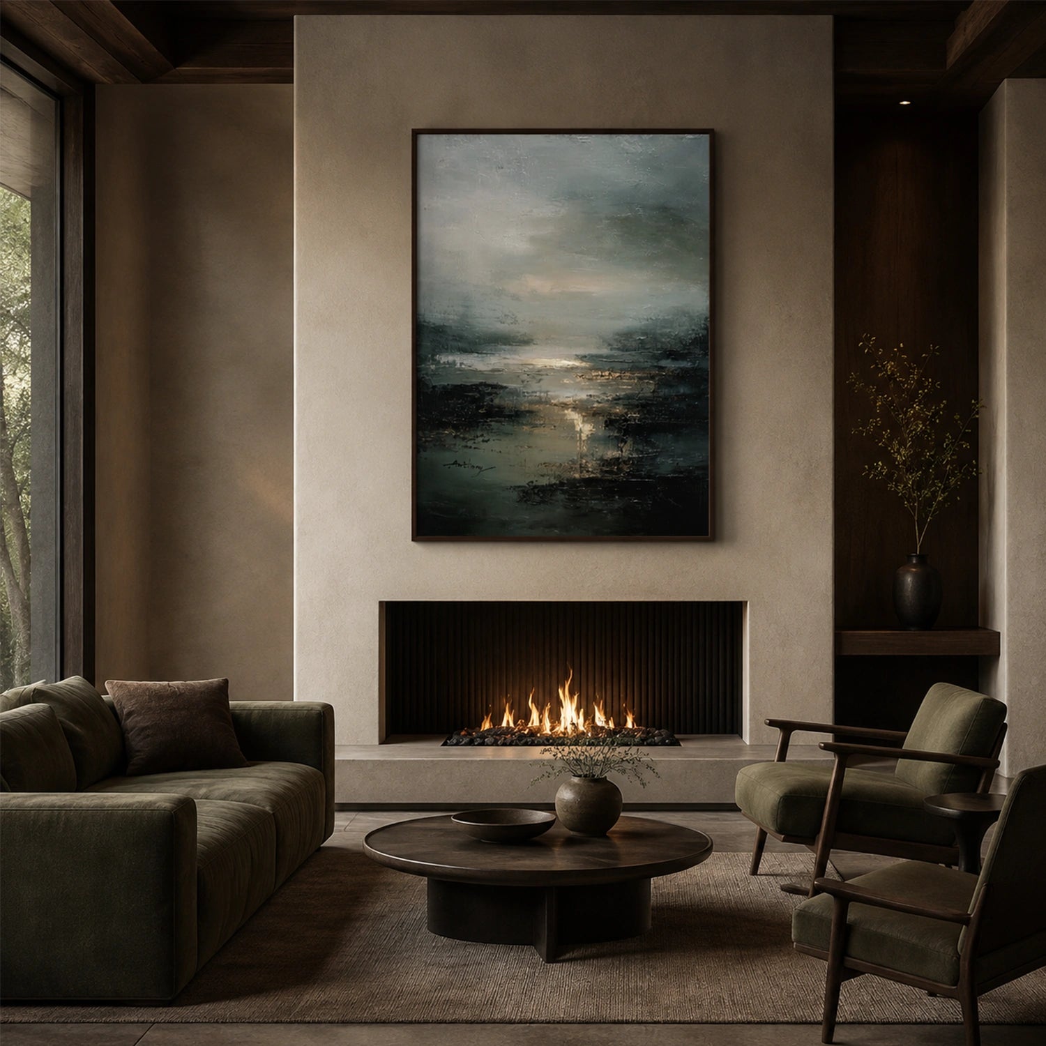 Ocean And Sky Abstract Canvas Art #OS461