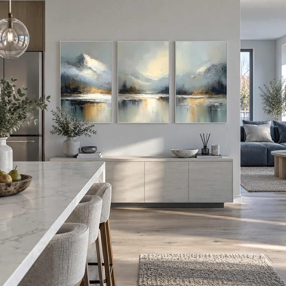 Ocean And Sky Abstract Canvas Art Set of 3 #OS480
