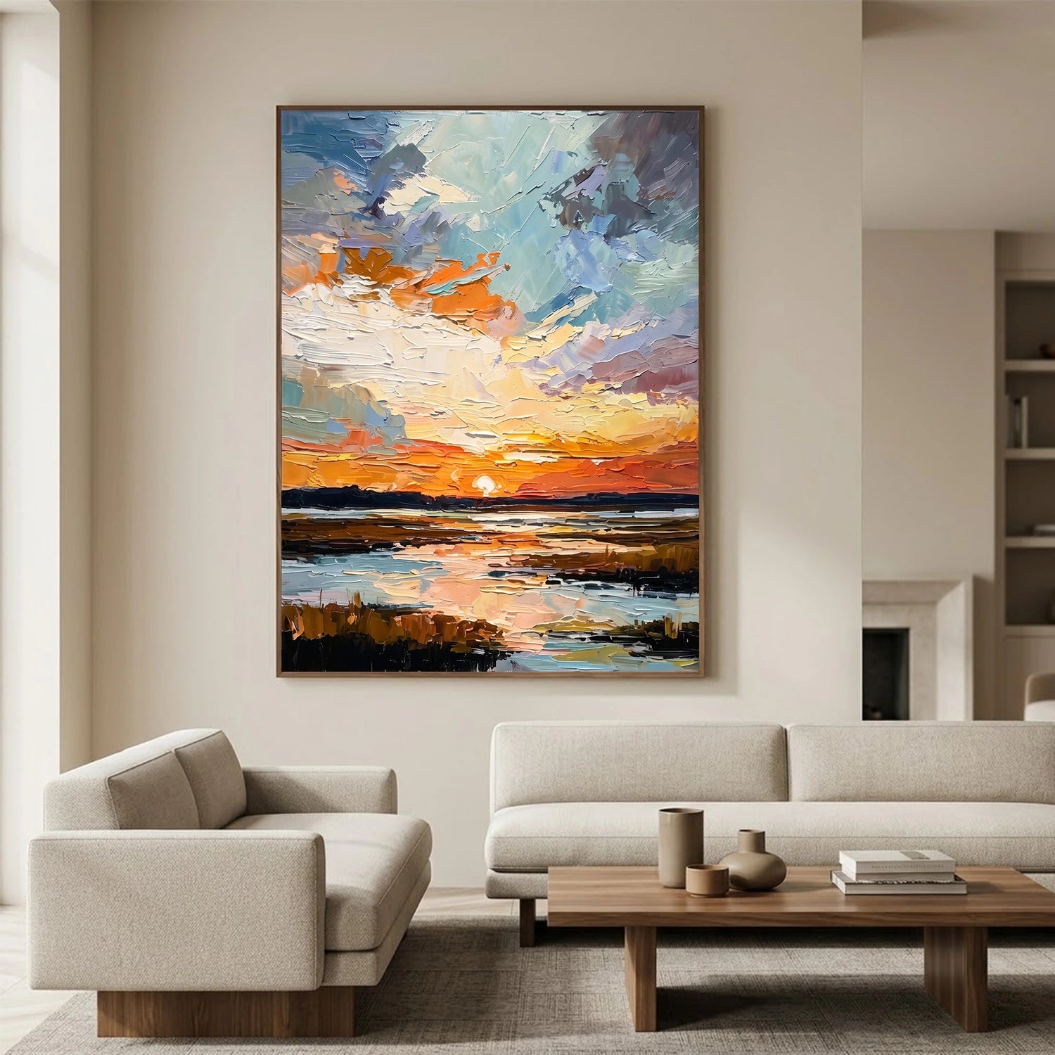 Colorful Ocean And Sky Abstract Texture Canvas Art #OS412