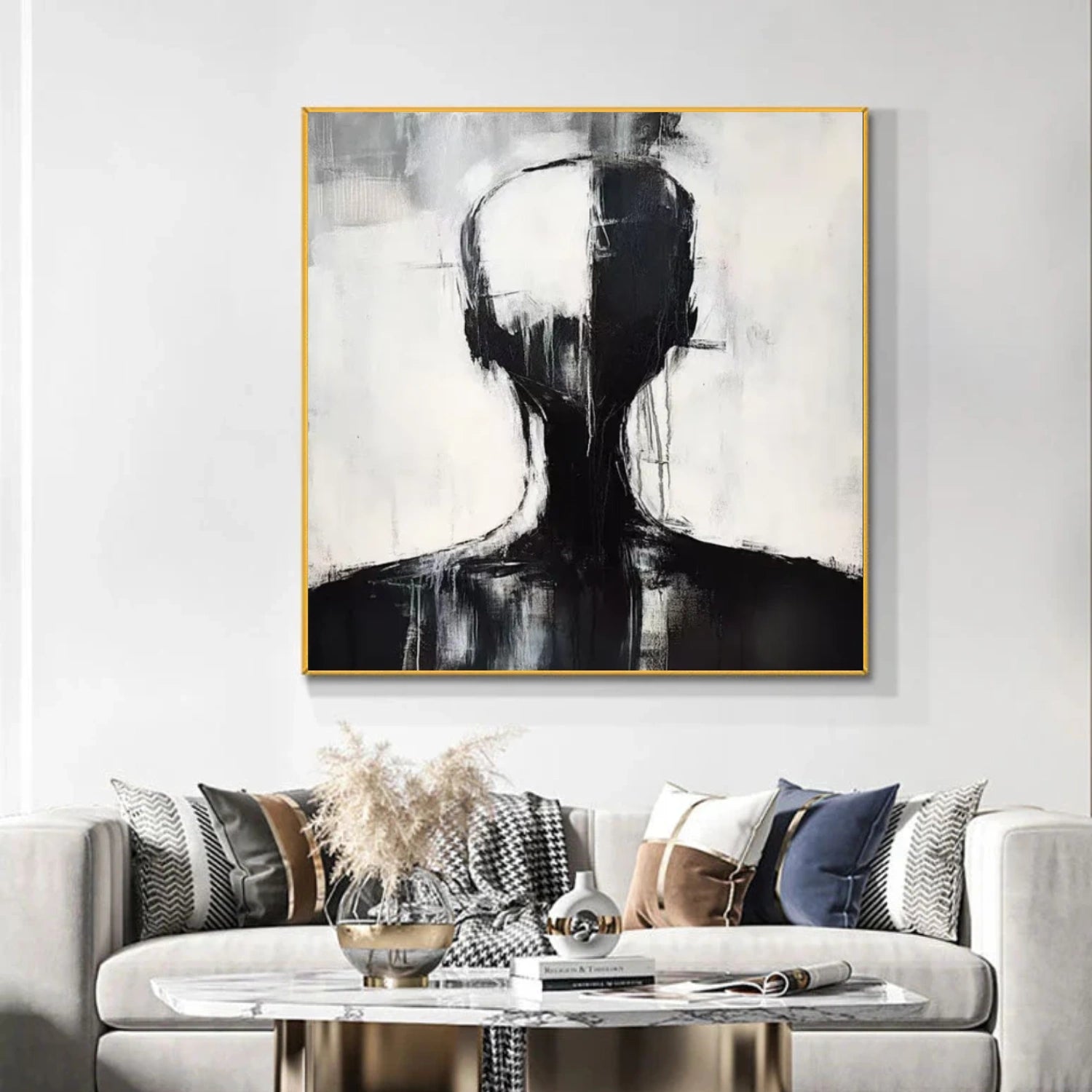 White & Black Abstract Portrait Wall Art #PT024