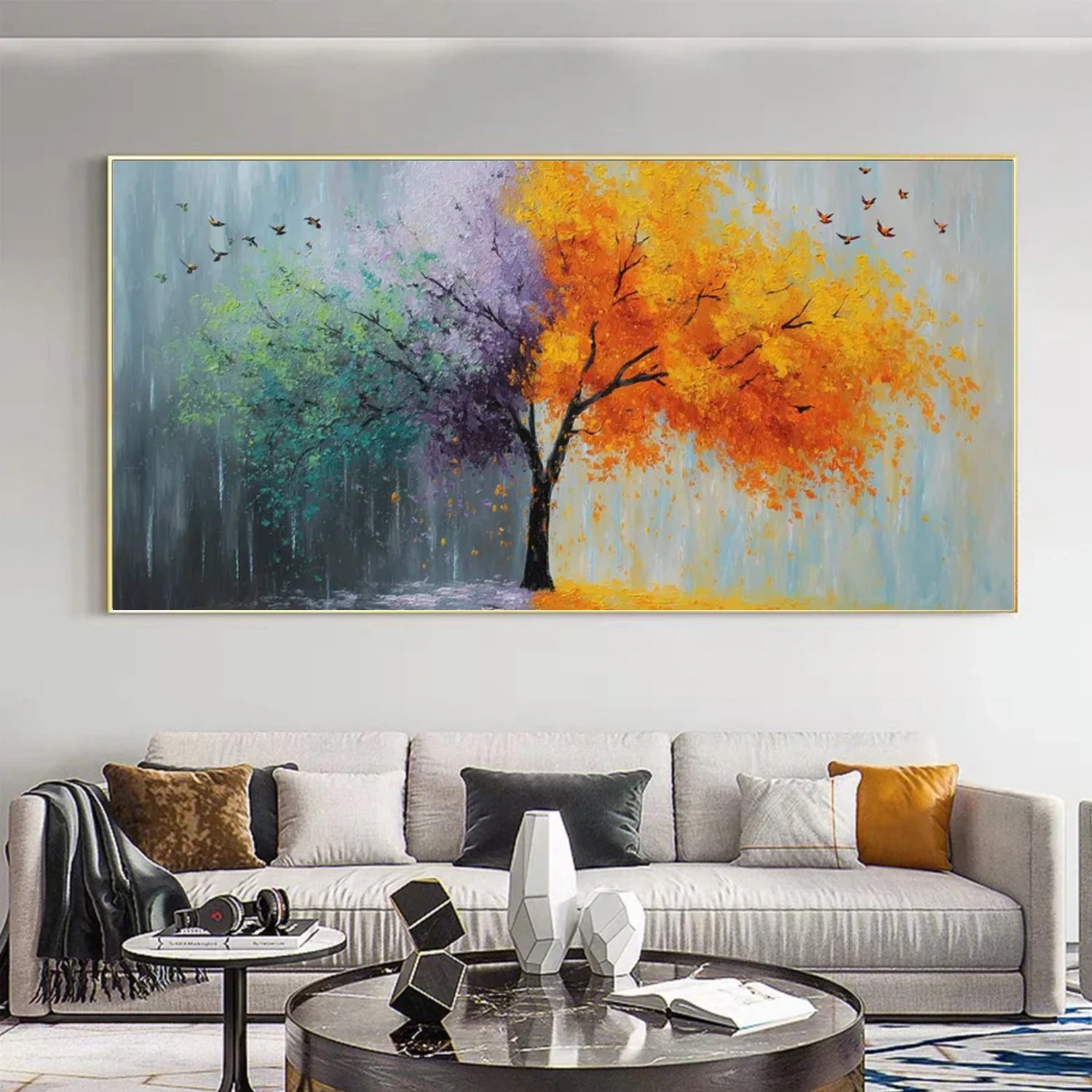 Colorful Flower & Tree Abstract Canvas Art #FT 314