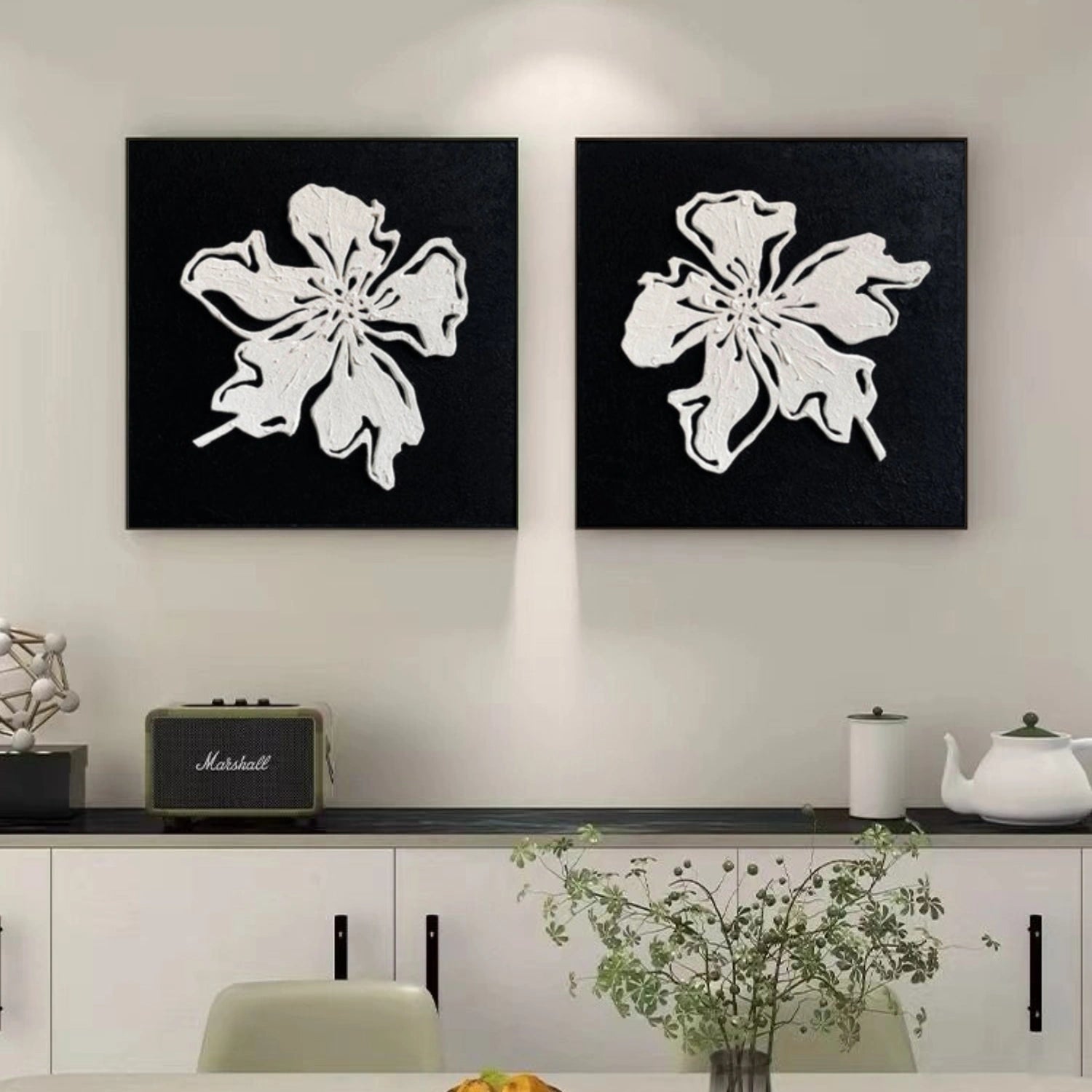 Flower & Tree Abstract Textured Canvas Square Set of 2 # FT 378