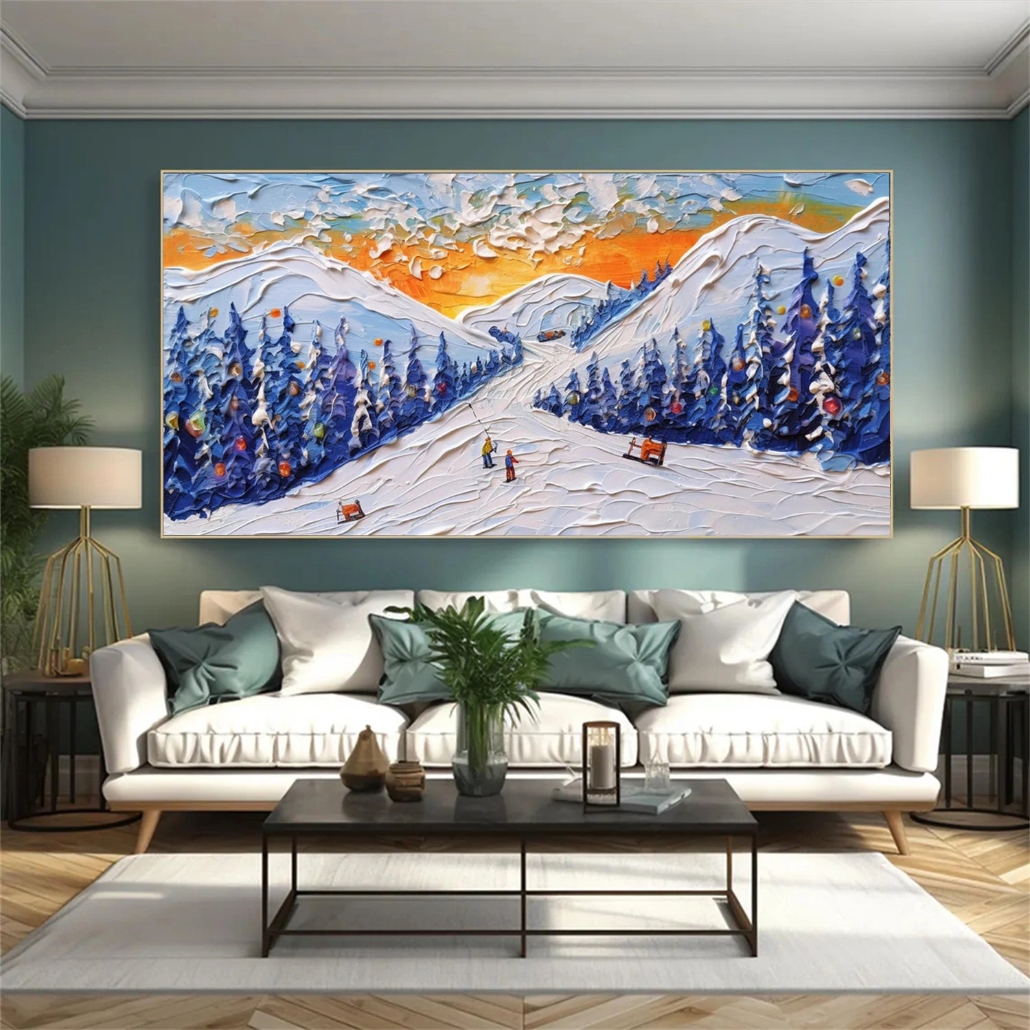 Skiing Sport Art Textured Painting Canvas # SP040