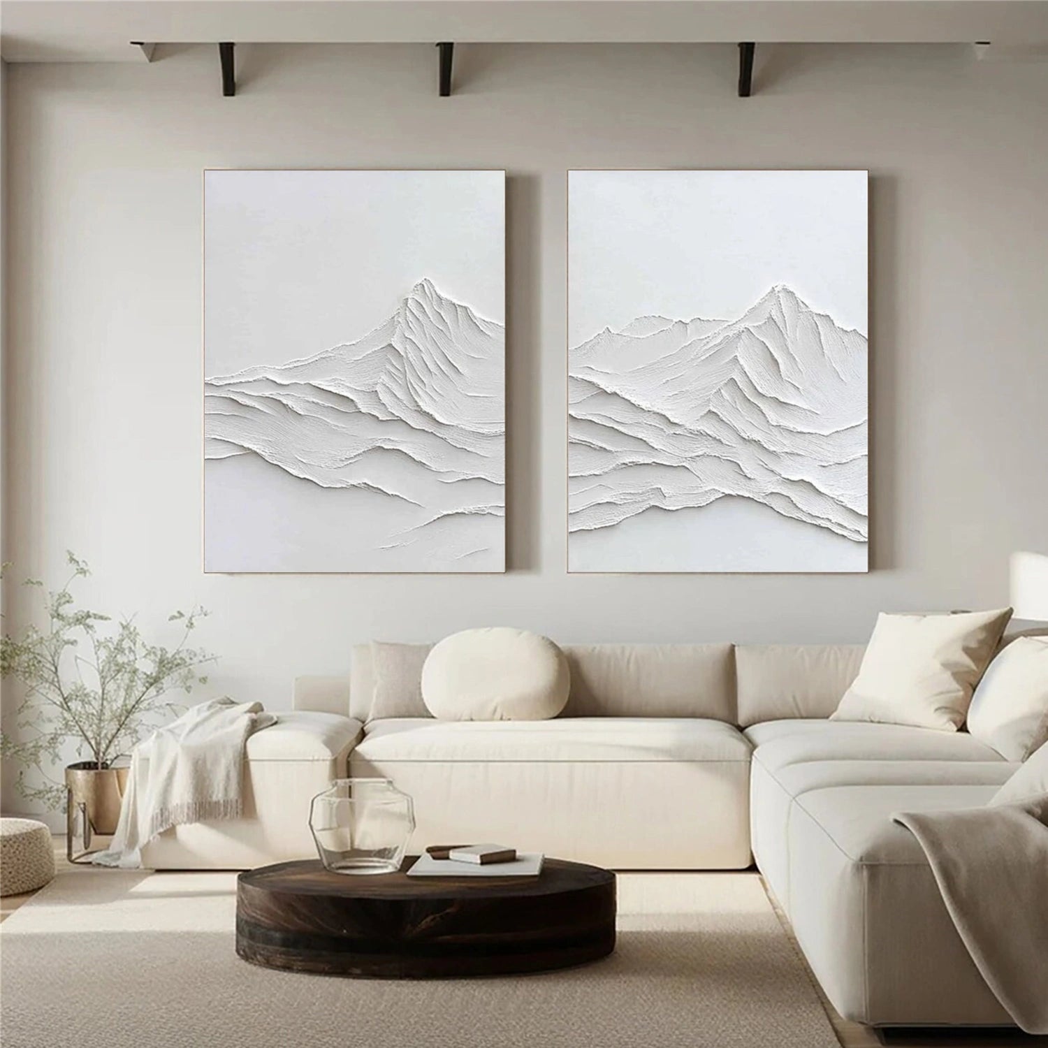 White Minimalist Mountain Texture Canvas Set of 2 # MM392