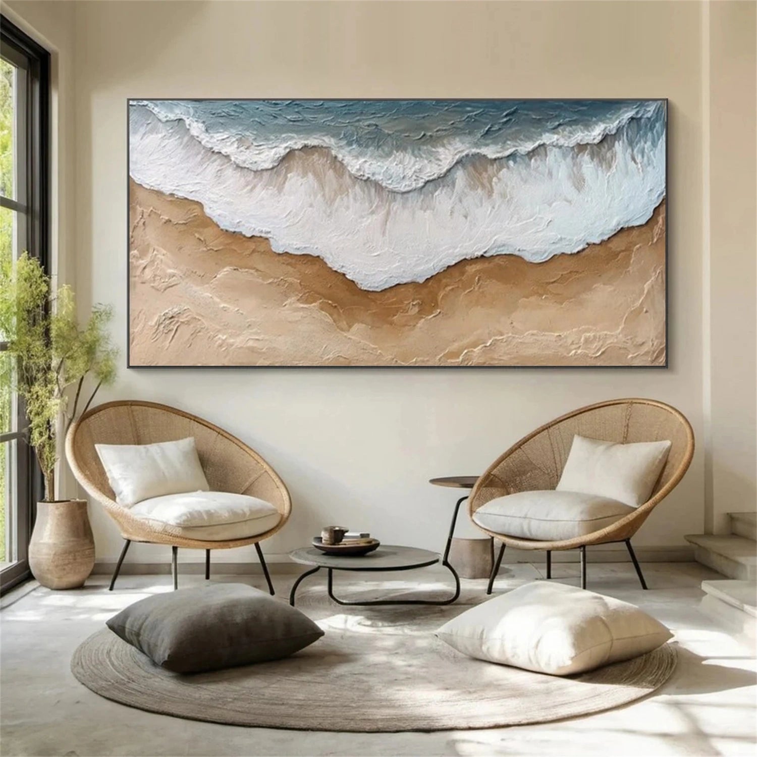 Ocean And Sky Abstract Textured Canvas Art #OS361