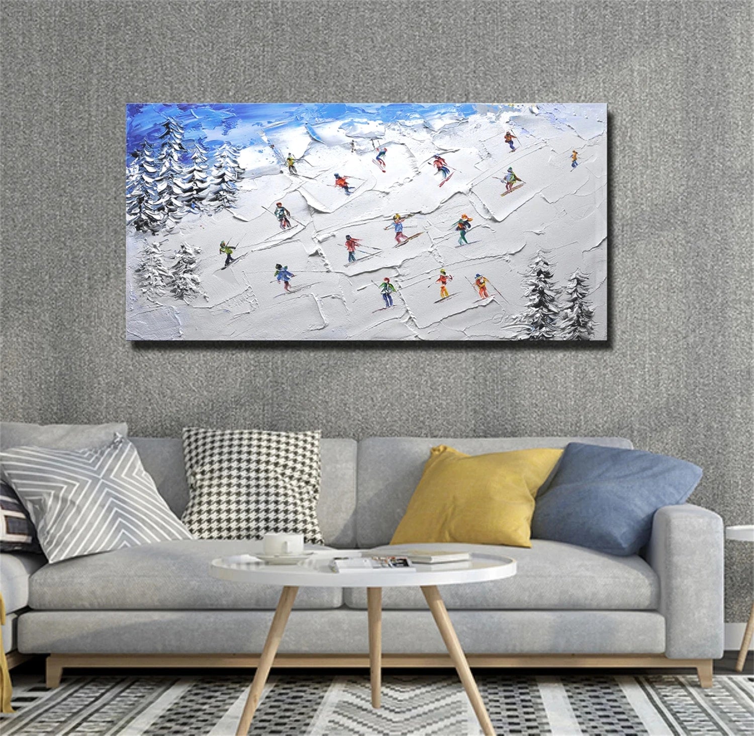 Skiing Sport Art Textured Painting Canvas # SP045