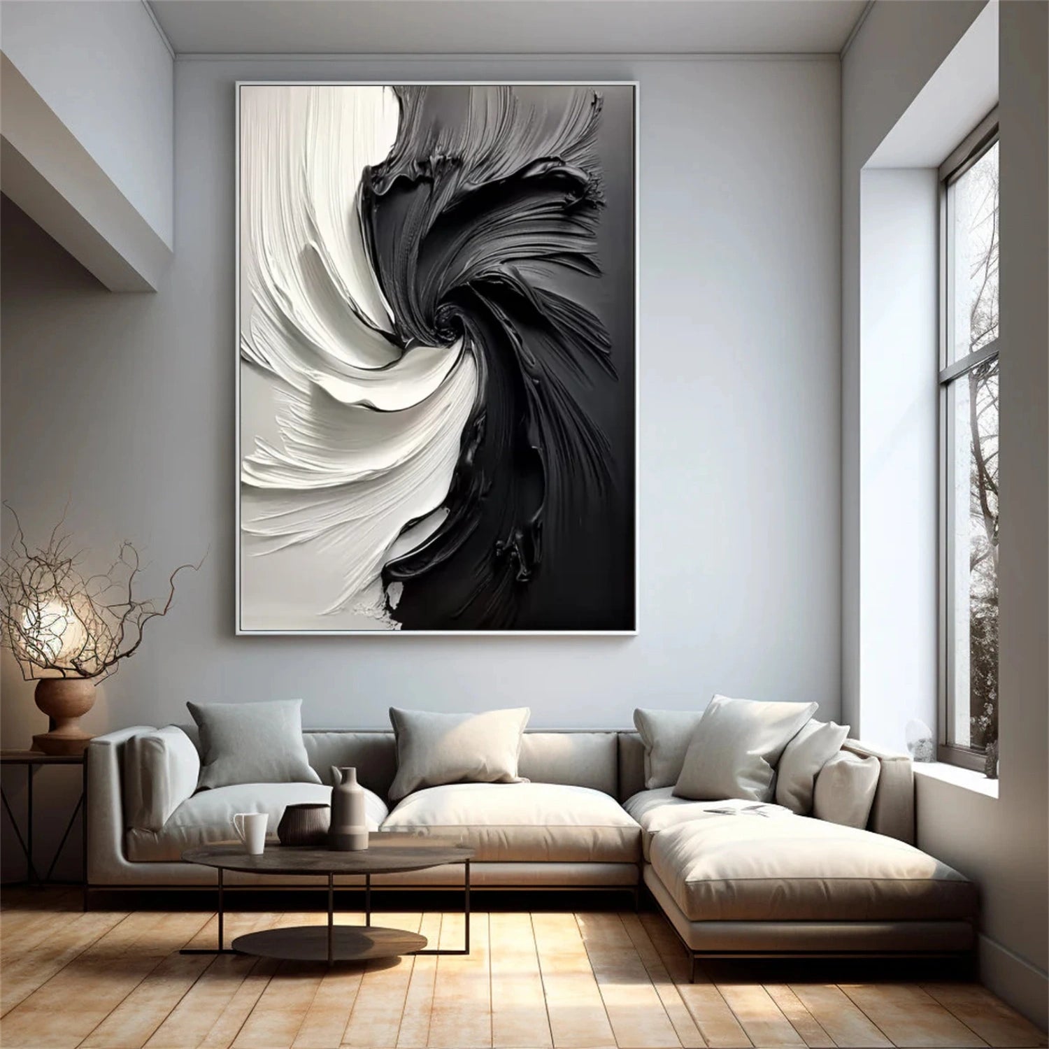 Black and White Minimalist Textured Canvas Art #MZ154