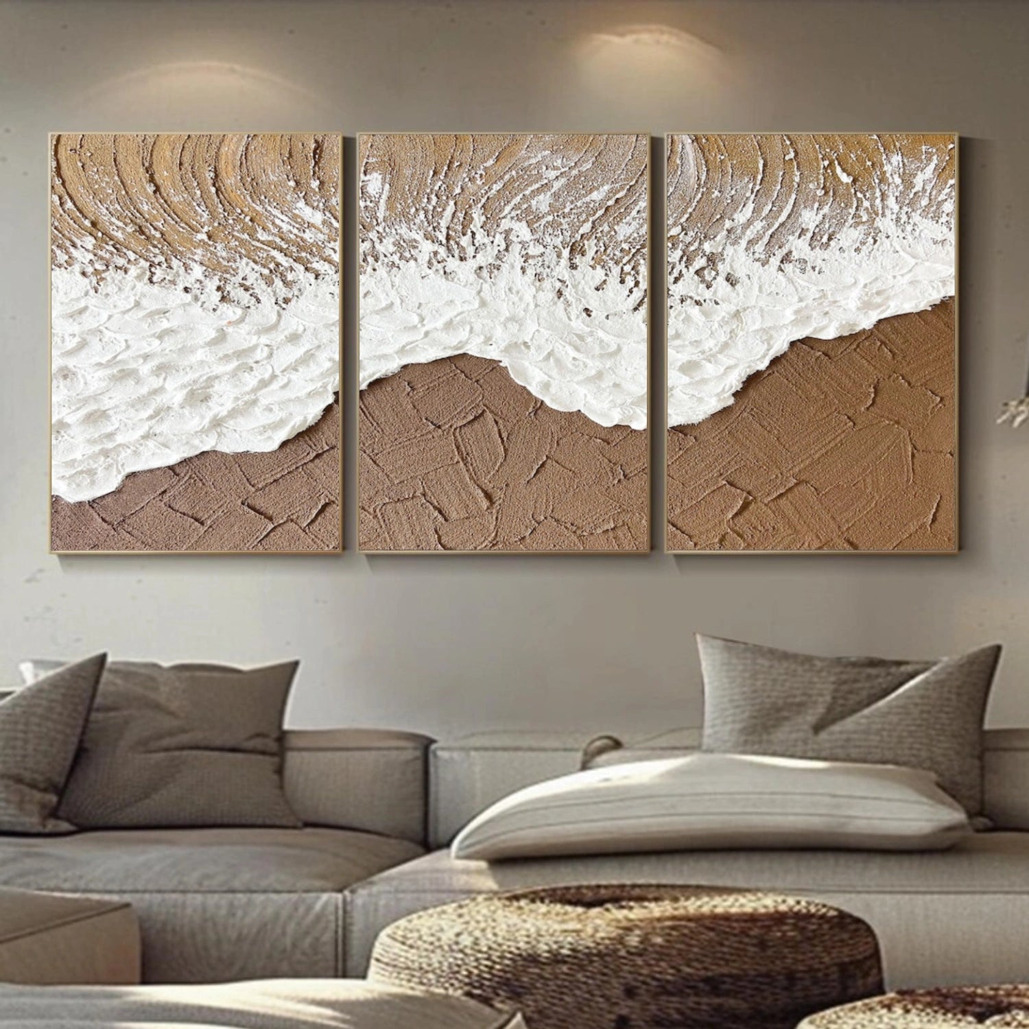 Ocean And Sky Abstract Texture Canvas Art Set of 3  #OS373