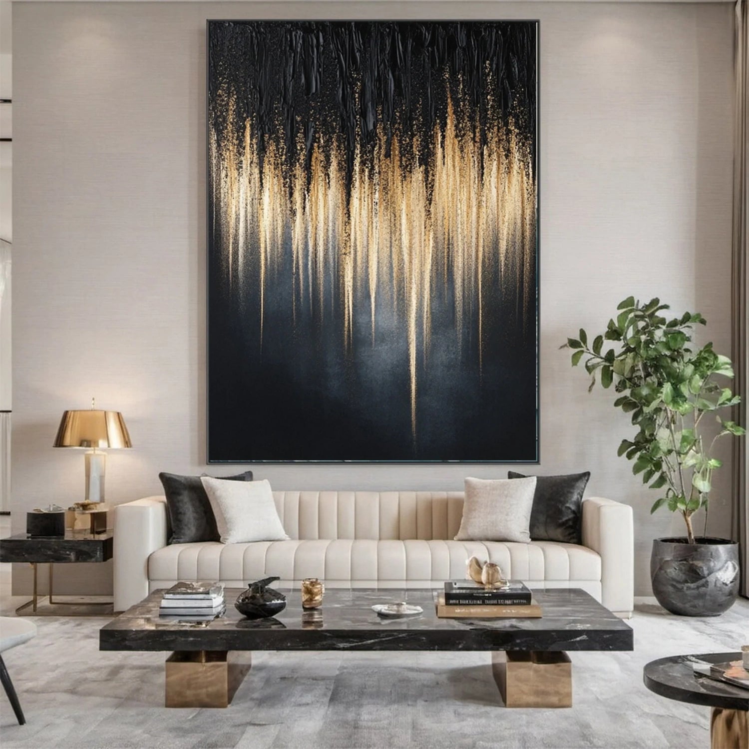 Black Gold Minimalist Textured Painting #MZ139