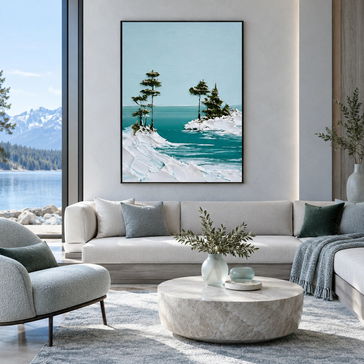 Ocean And Sky Abstract Canvas Art #OS471