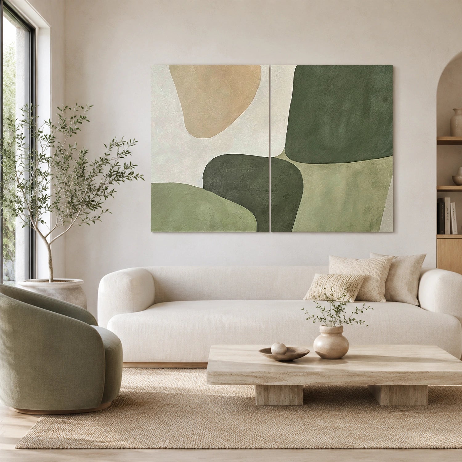 Beige & Green Abstract Wall Art Set of 2 #BG152