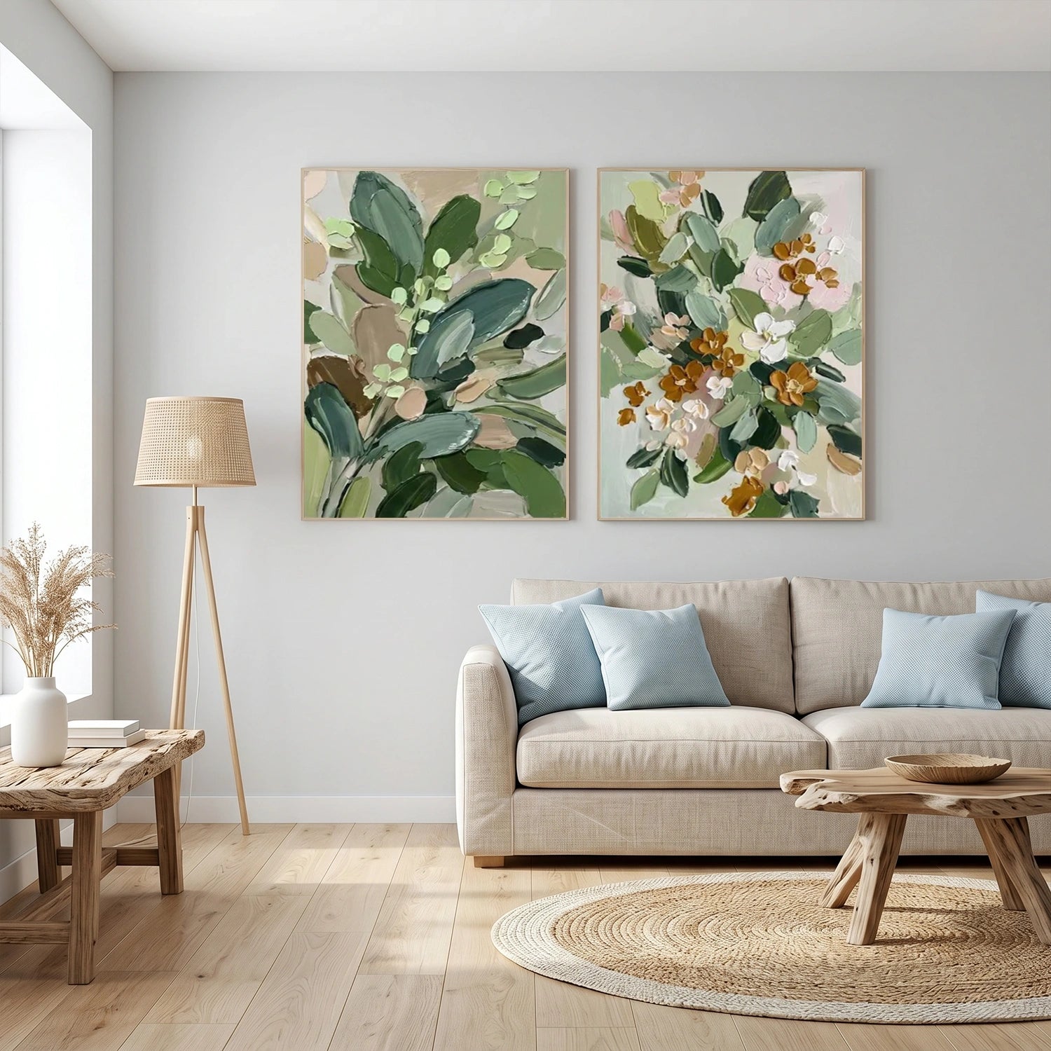 Flower & Tree Abstract Texture Canvas Set of 2 # FT 386