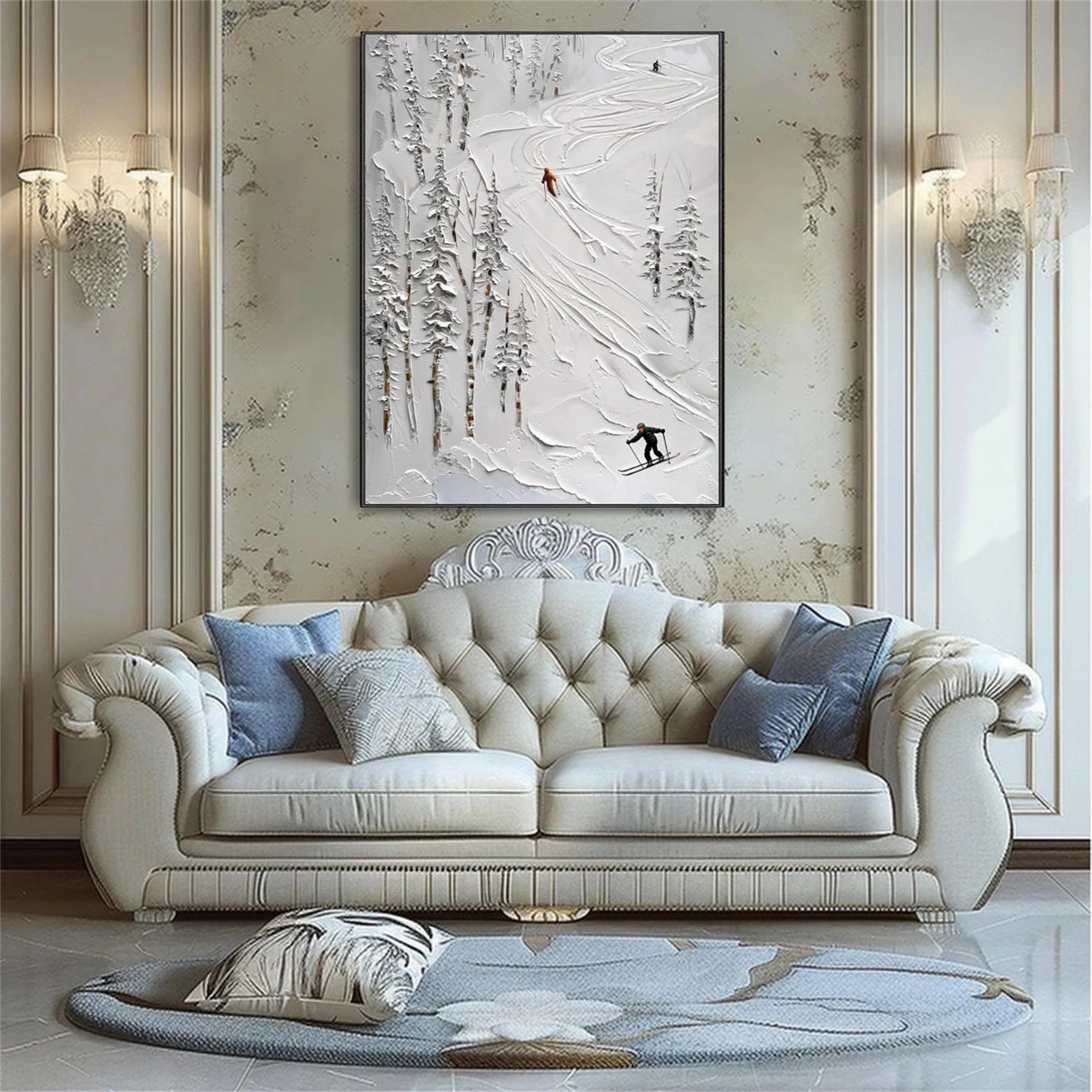 Skiing Sport Art Textured Painting Canvas #SP030