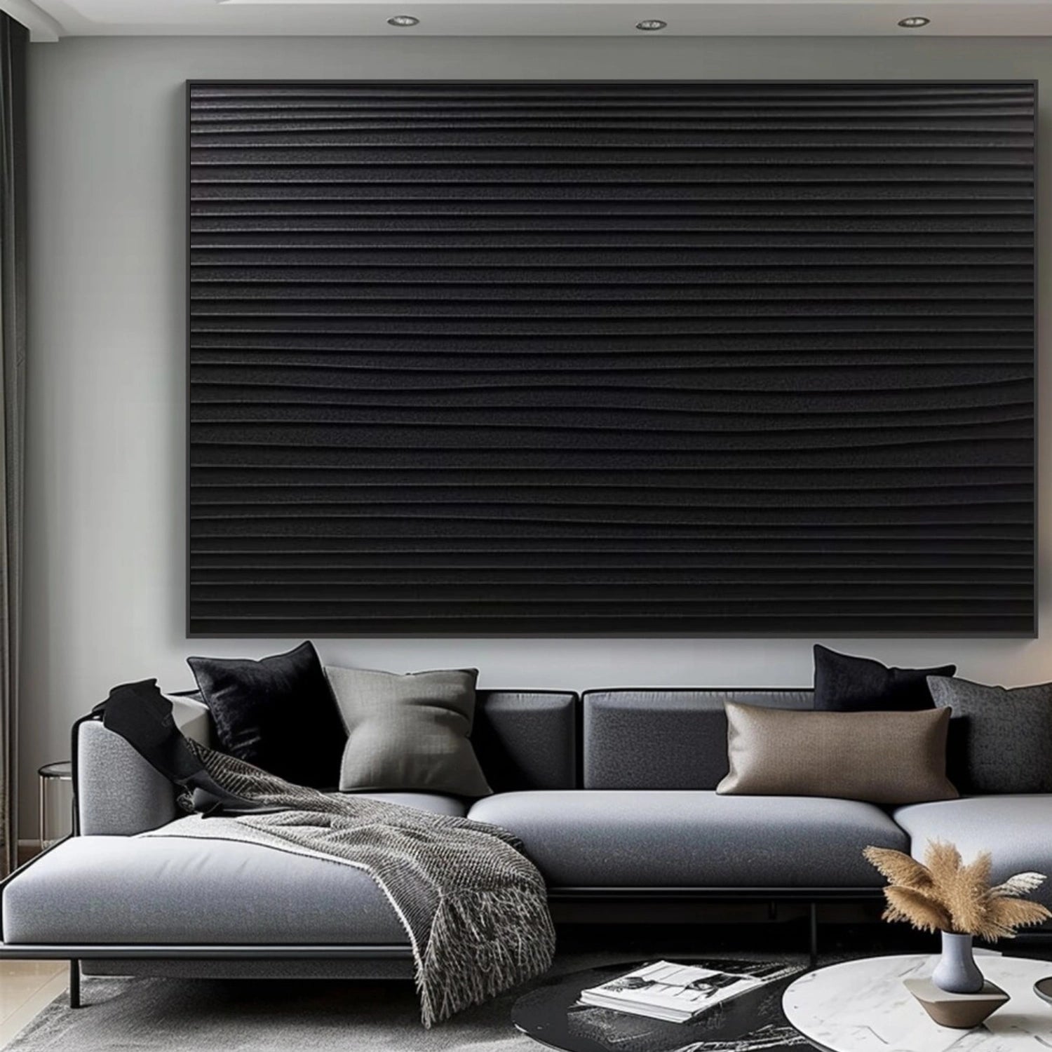 Black Minimalist Textured Canvas Art #MZ160