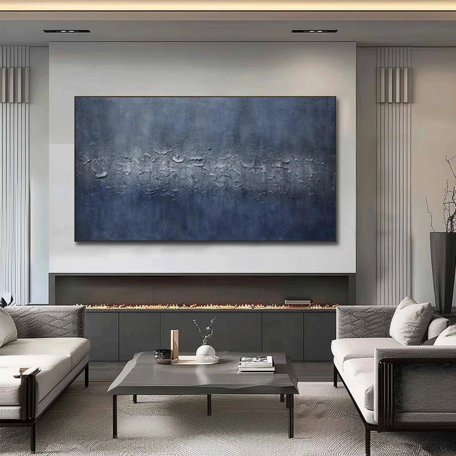 Blue Minimalist Textured Canvas Art #MM342