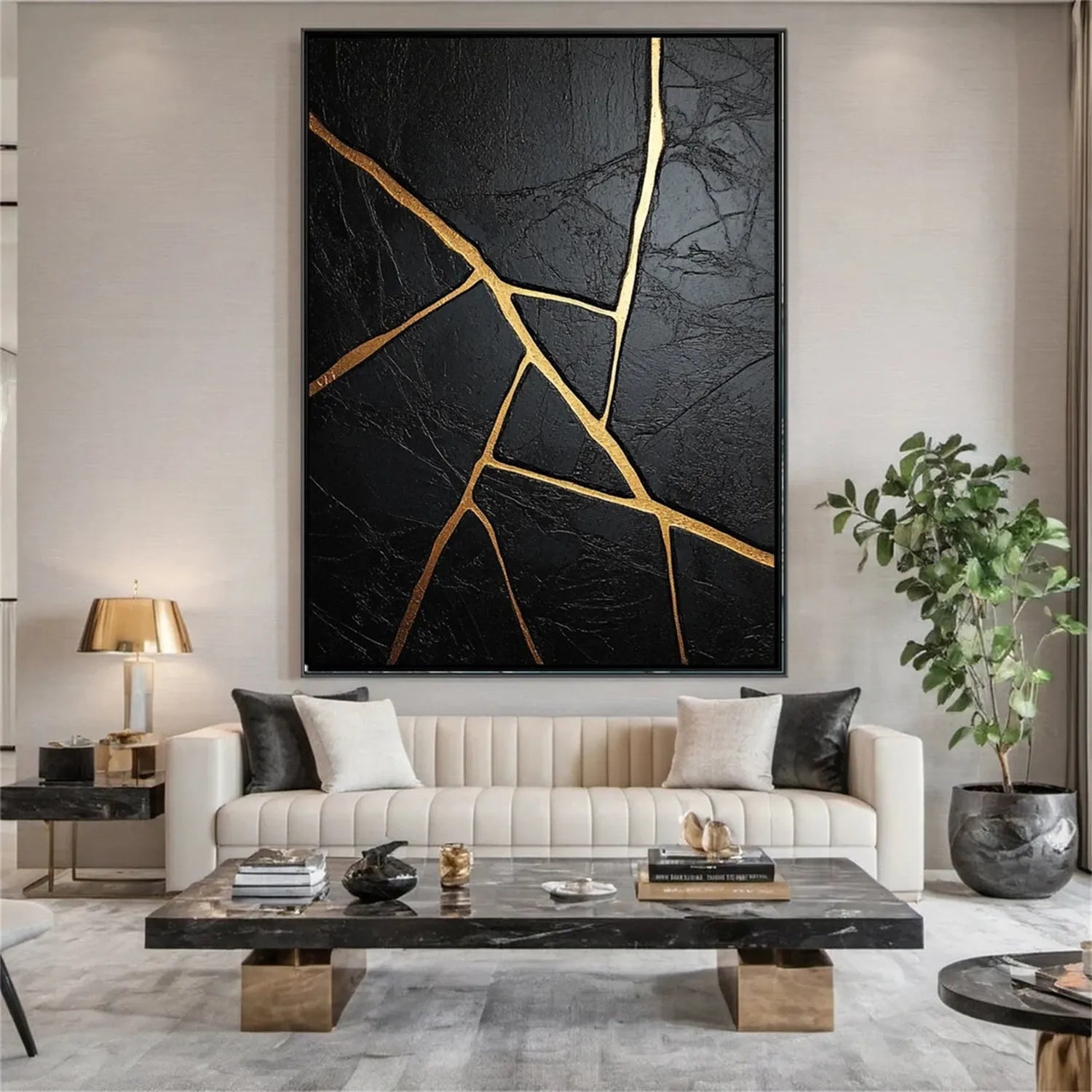 Black Gold Minimalist Textured Painting #MZ136