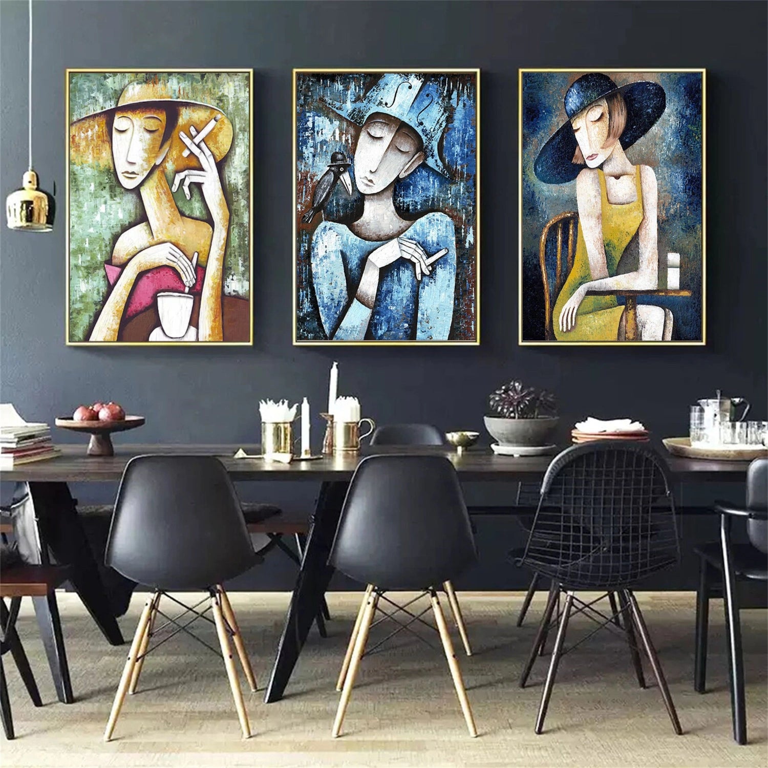 Colorful Abstract Portrait Tectured Wall Art Set of 3 #PT038