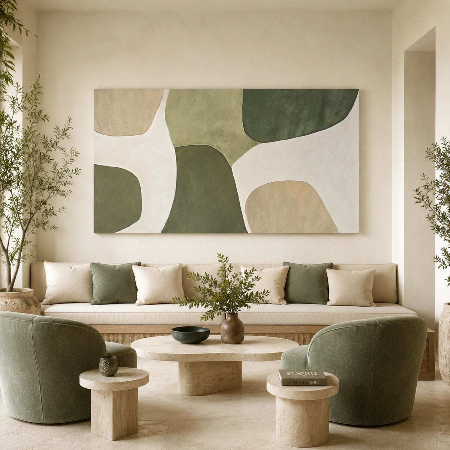 Beige & Green Abstract Wall Art #BG148