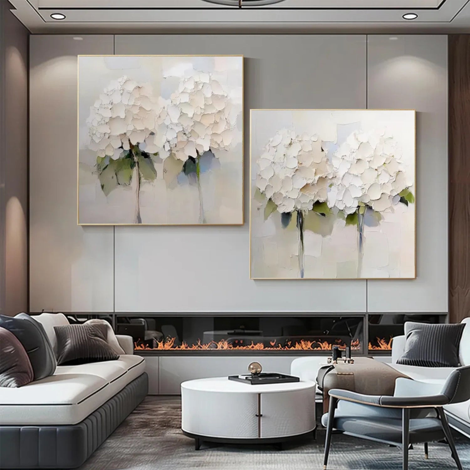 Flower & Tree Abstract Texture Square Set Of 2 Canvas Art #FT 253