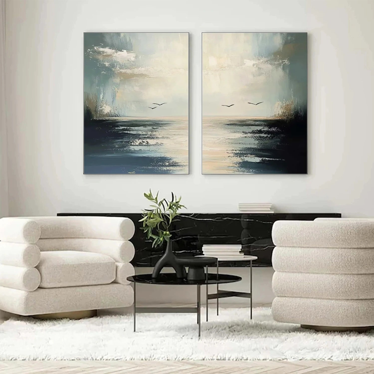 Ocean And Sky Abstract Set Of 2 Canvas Art #OS 284