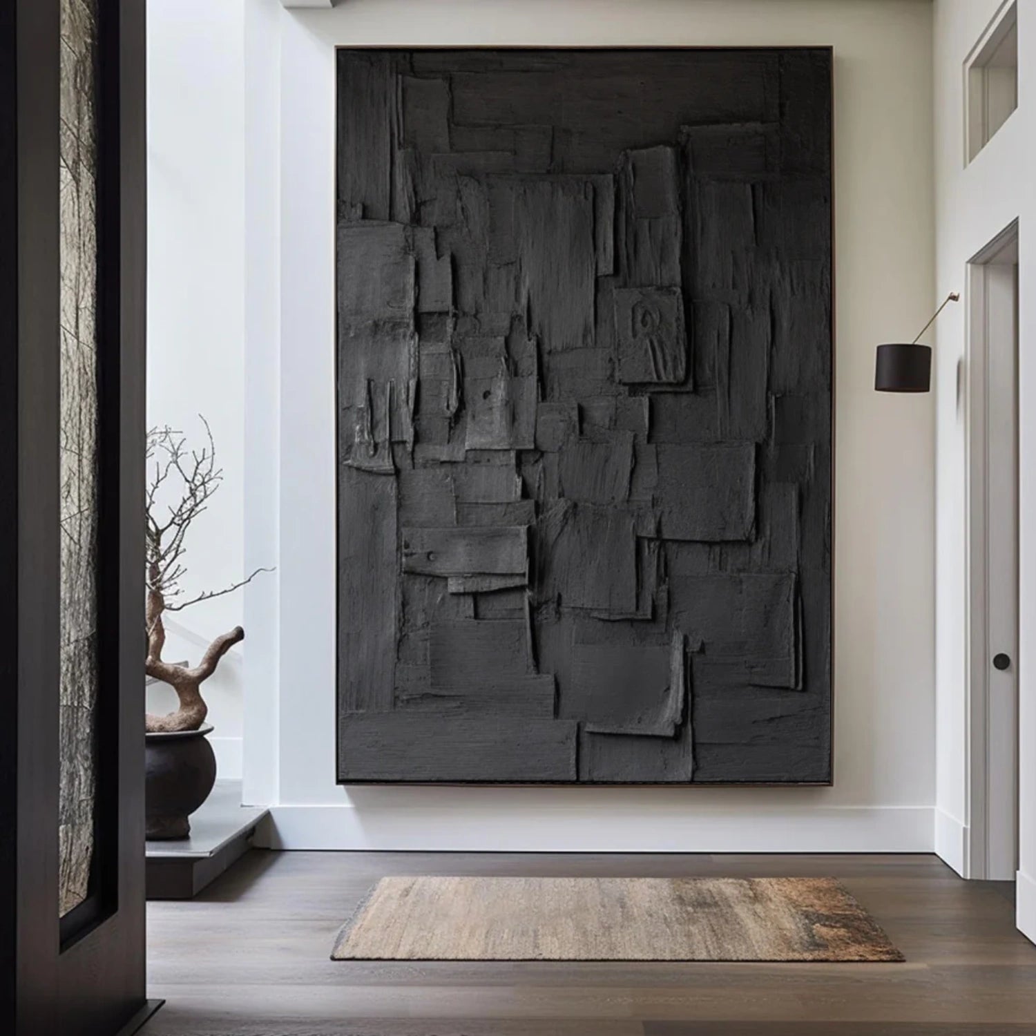 Black Minimalist Textured Canvas Art #MZ156