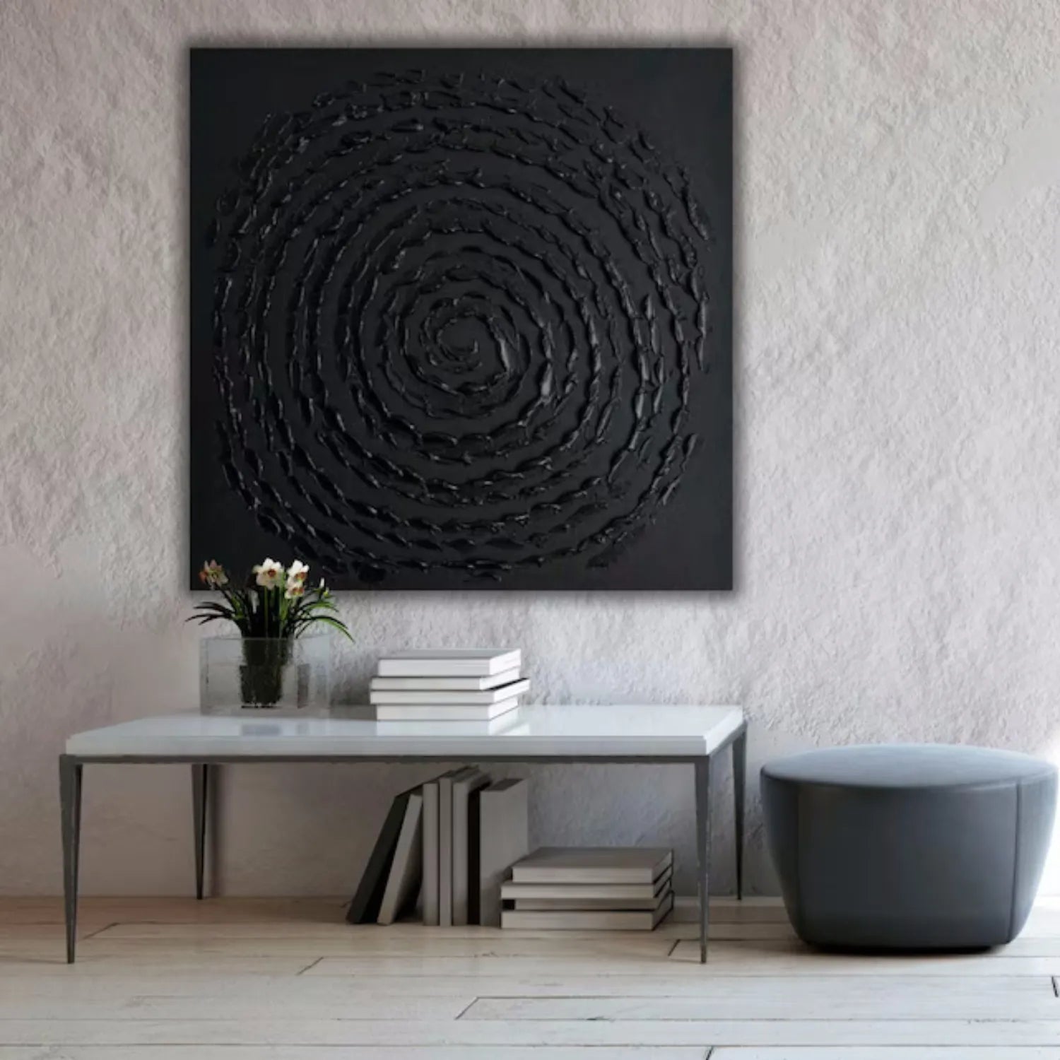 Black Minimalist Textured Painting Canvas #MZ113