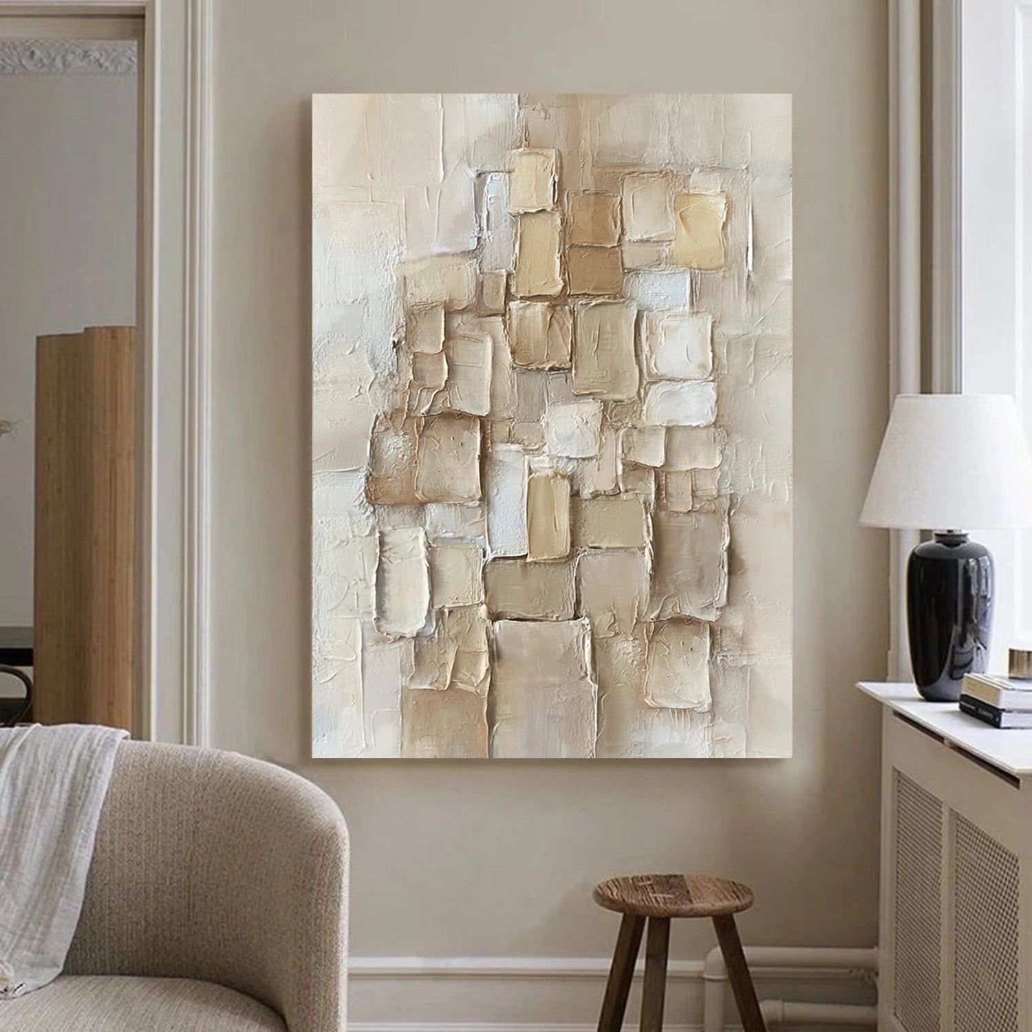 Beige Abstract Textured Wall Art #AB 573