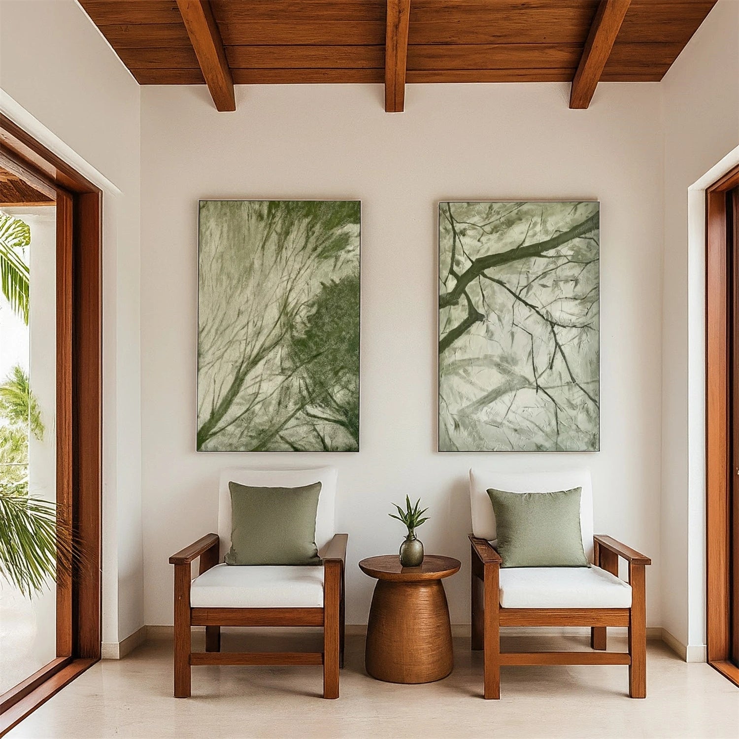 Flower & Tree Abstract Canvas Art Set of 2 #FT 302